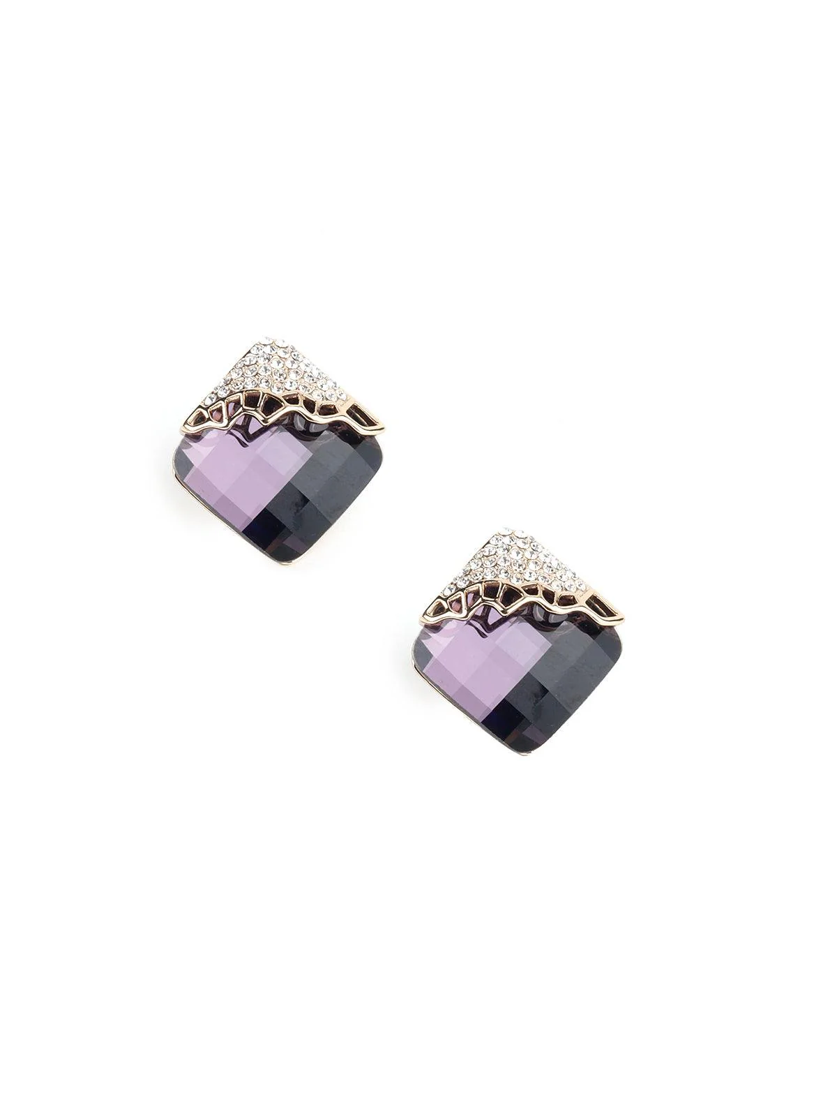 Odette Women Classy Aubergine Square Crystal Stud Earrings - Image 3