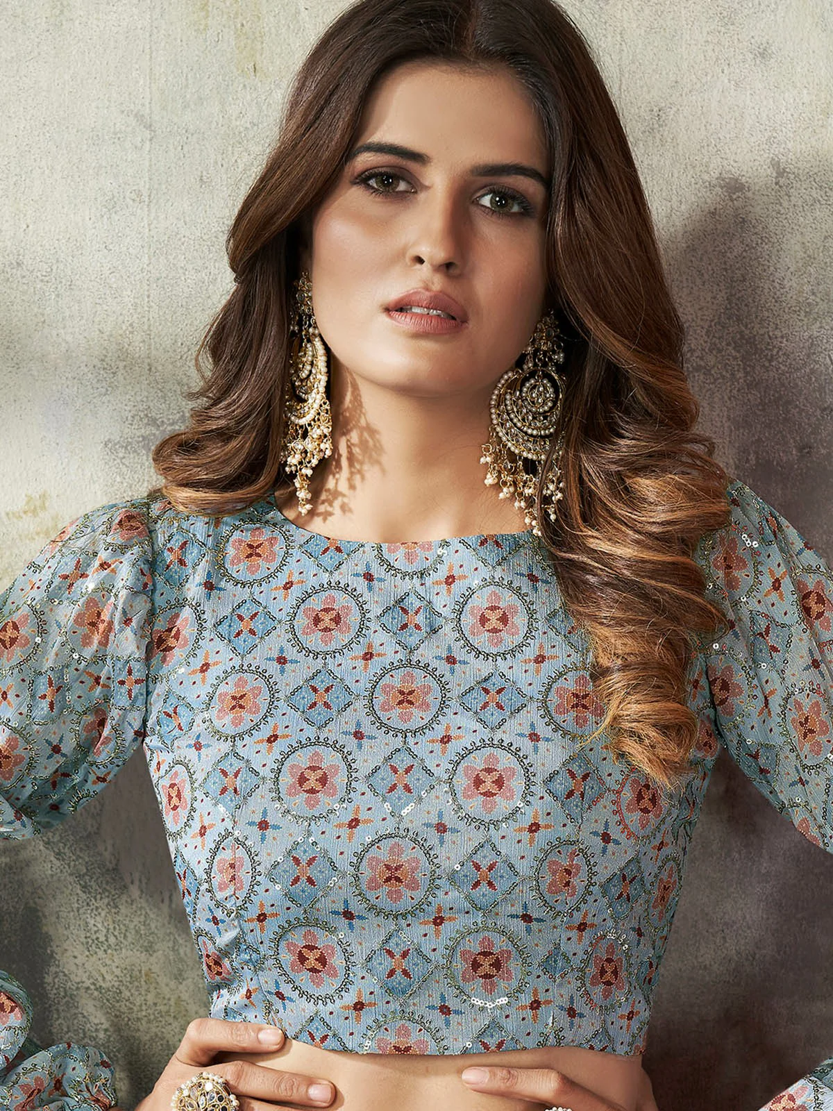 Odette Women Classy Blue Art Silk Stitched Lehenga Choli - Image 3