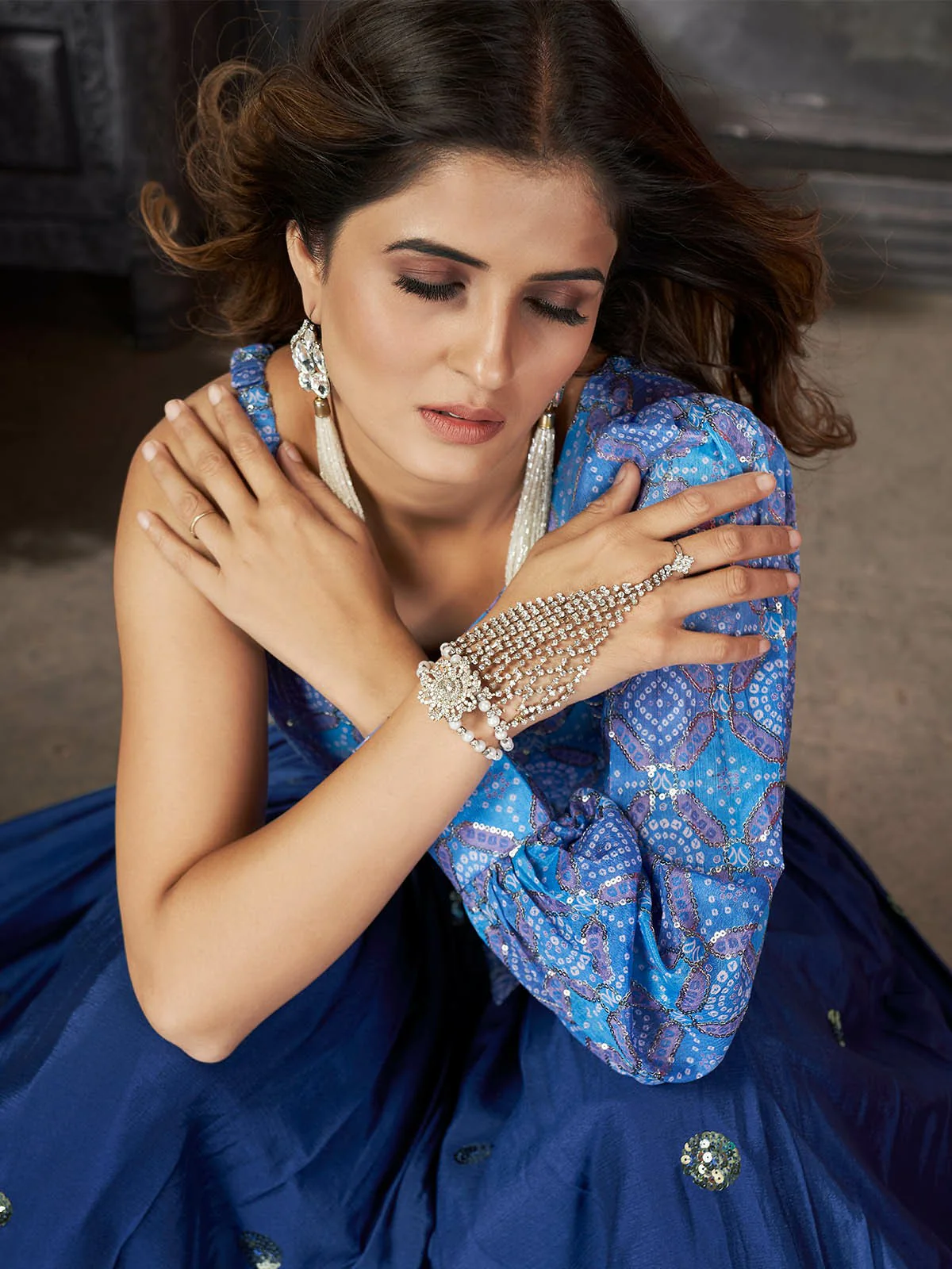Odette Women Classy Blue Art Silk Stitched Lehenga Choli - Image 3
