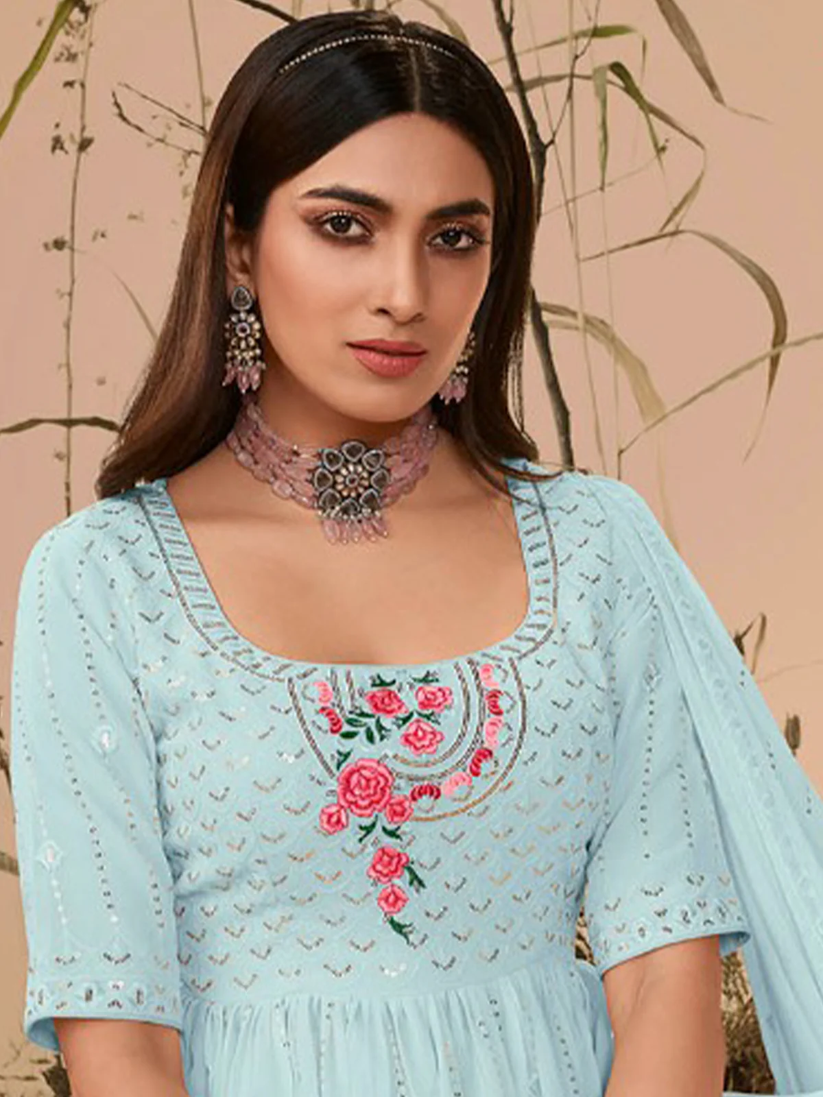 Odette Women Classy Blue Georgette Stitched Salwar Suit - Image 2