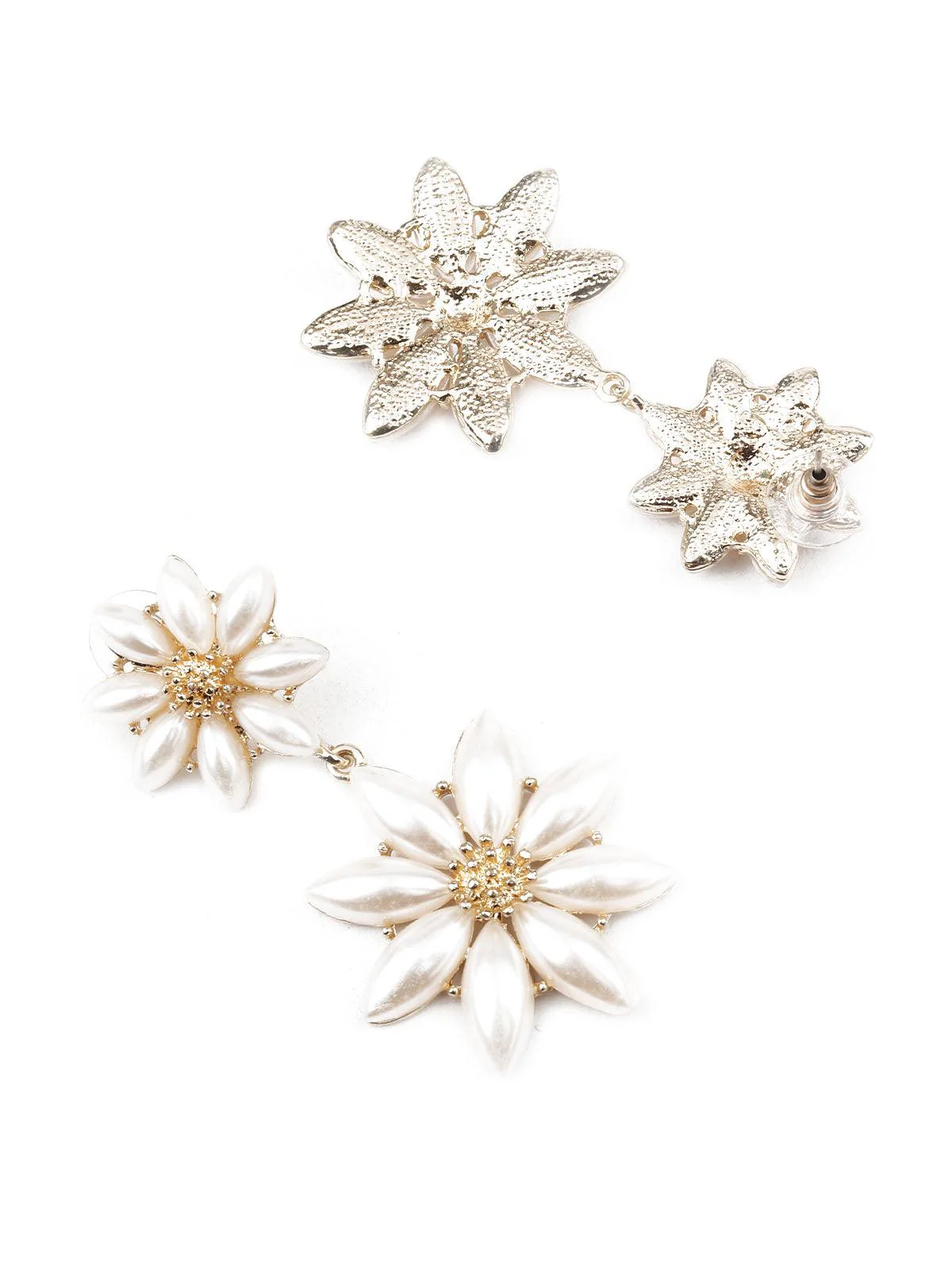 Odette Women Classy Gold And White Dangle Earrings - Image 3