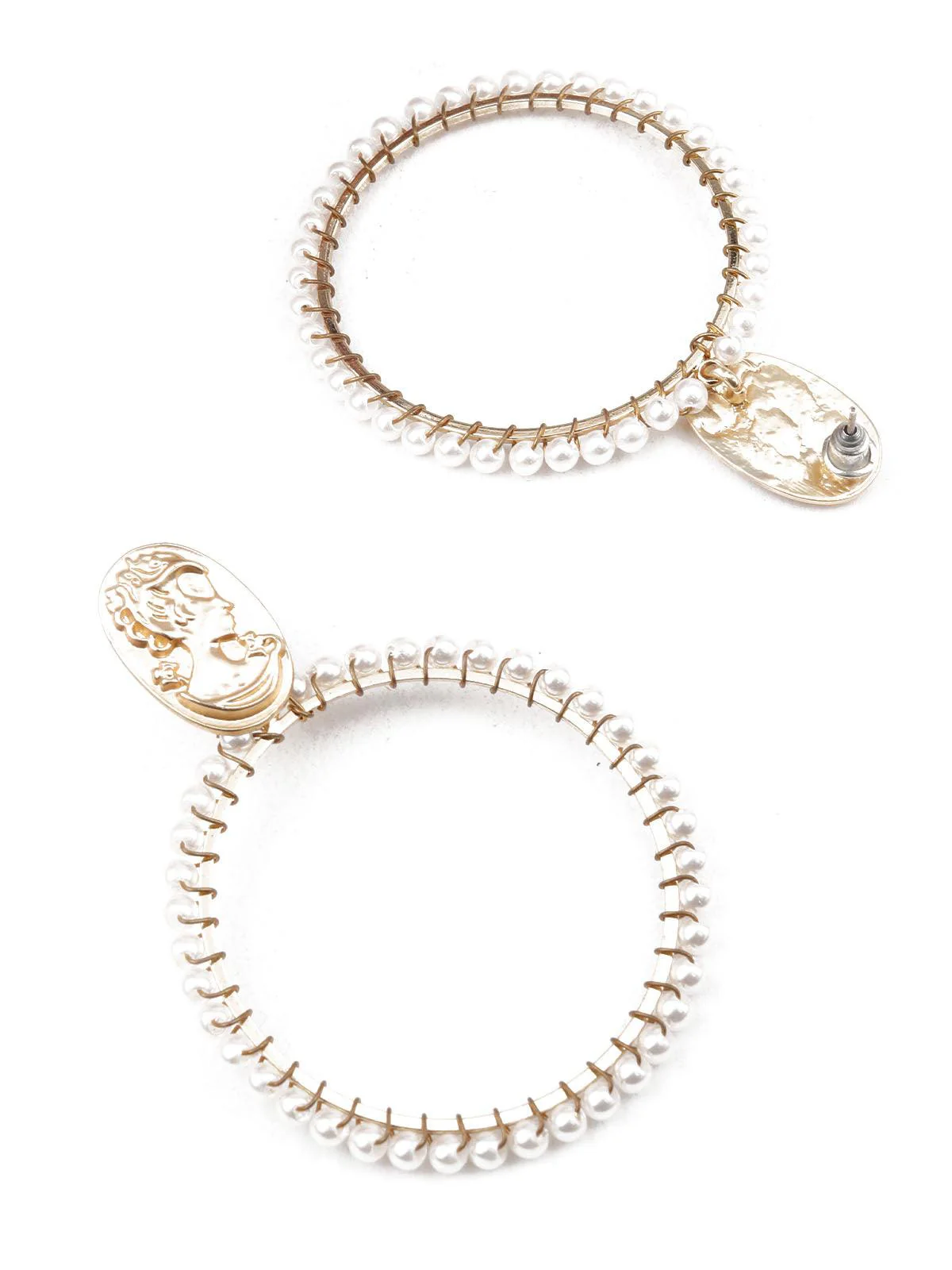 Odette Women Classy Gold And White Hoop Earrings - Image 3