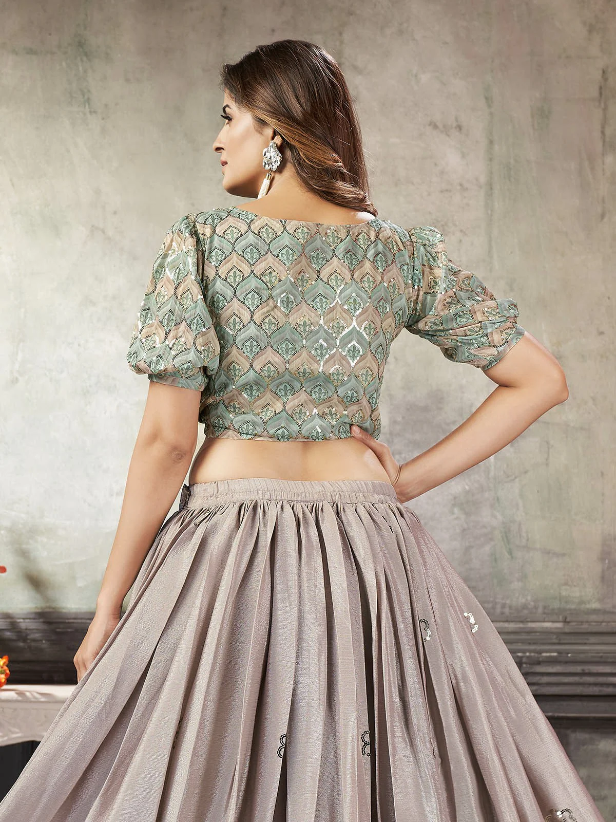 Odette Women Classy Grey Art Silk Stitched Lehenga Choli - Image 4