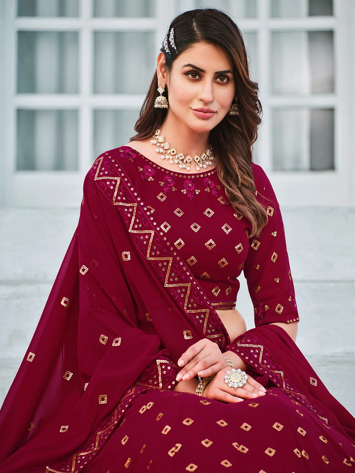 Odette Women Classy Magenta Georgette Semi-Stitched Lehenga Choli - Image 3