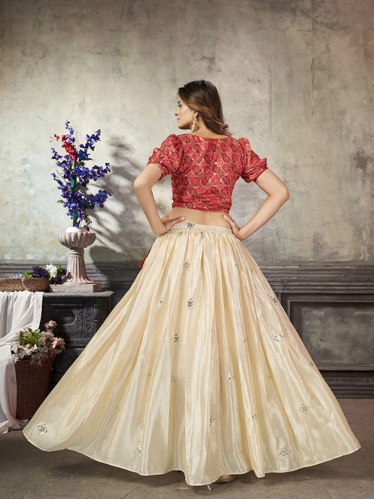 Odette Women Classy Off White Art Silk Stitched Lehenga Choli - Image 3