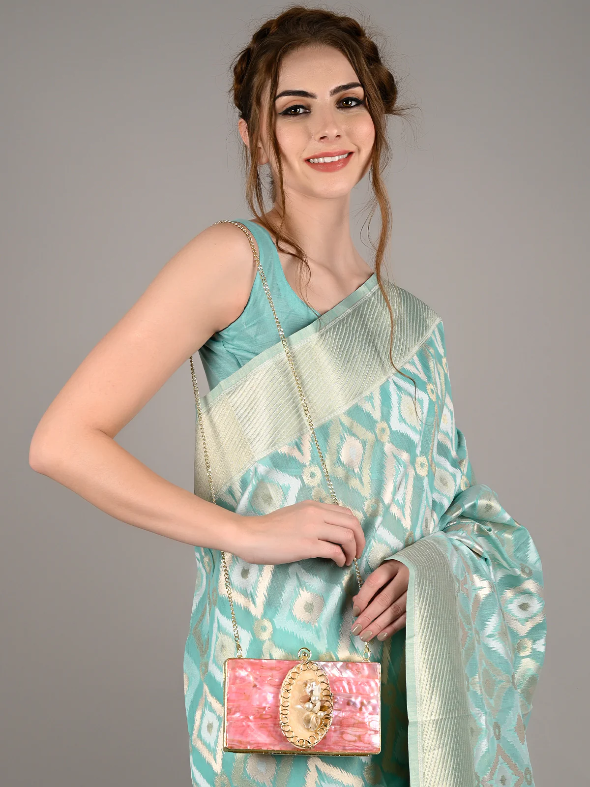Odette Women Pink Metal Clutch - Image 6