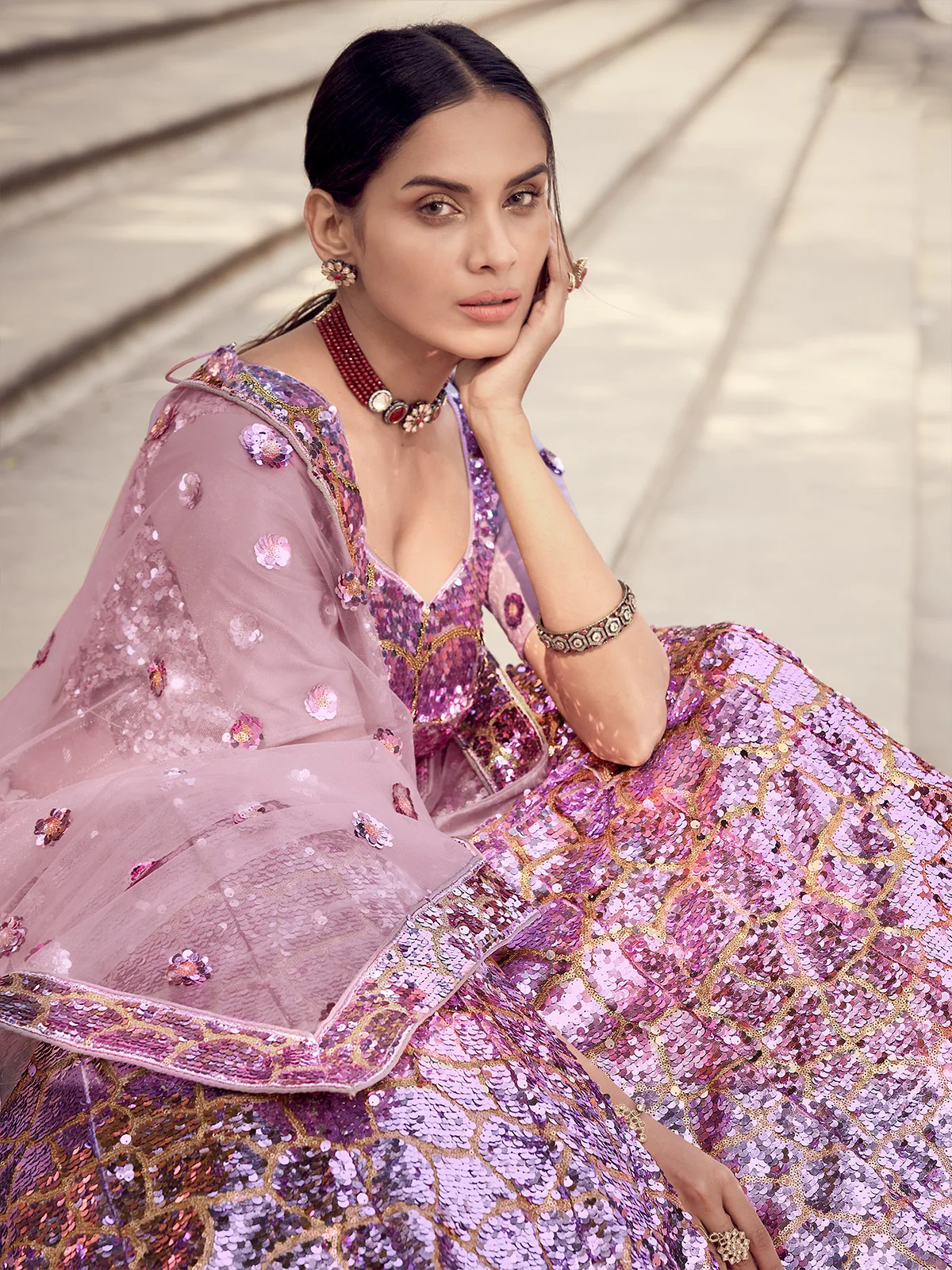Odette Women Classy Pink Soft Net Semi Stitched Lehenga With Unstitched Blouse - Image 2