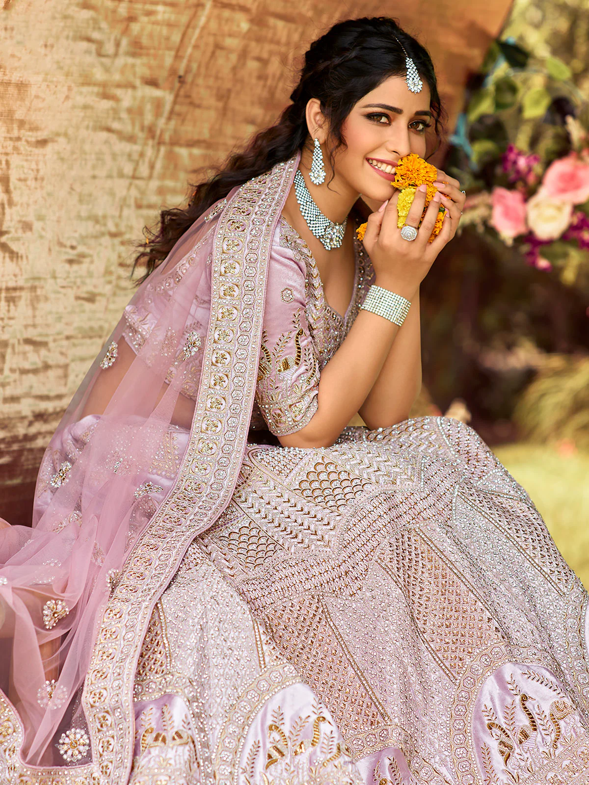 Odette Women Classy Pink Soft Net Semi Stitched Lehenga With Unstitched Blouse - Image 2