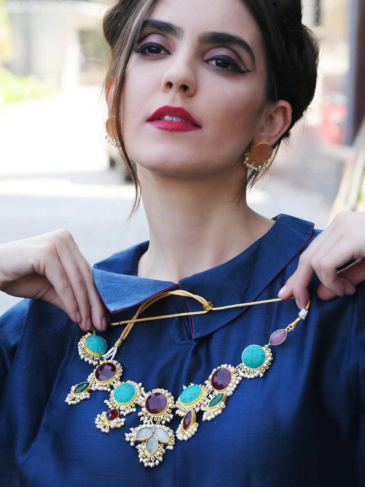 Odette Women Coloured Rhinestone Necklace - Image 2