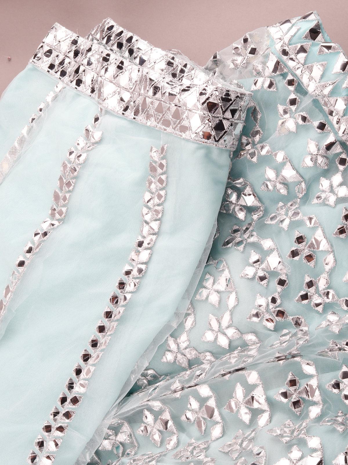 Odette Women Aqua Blue Semi Stitched Lehenga With Unstitched Blouse - Image 3