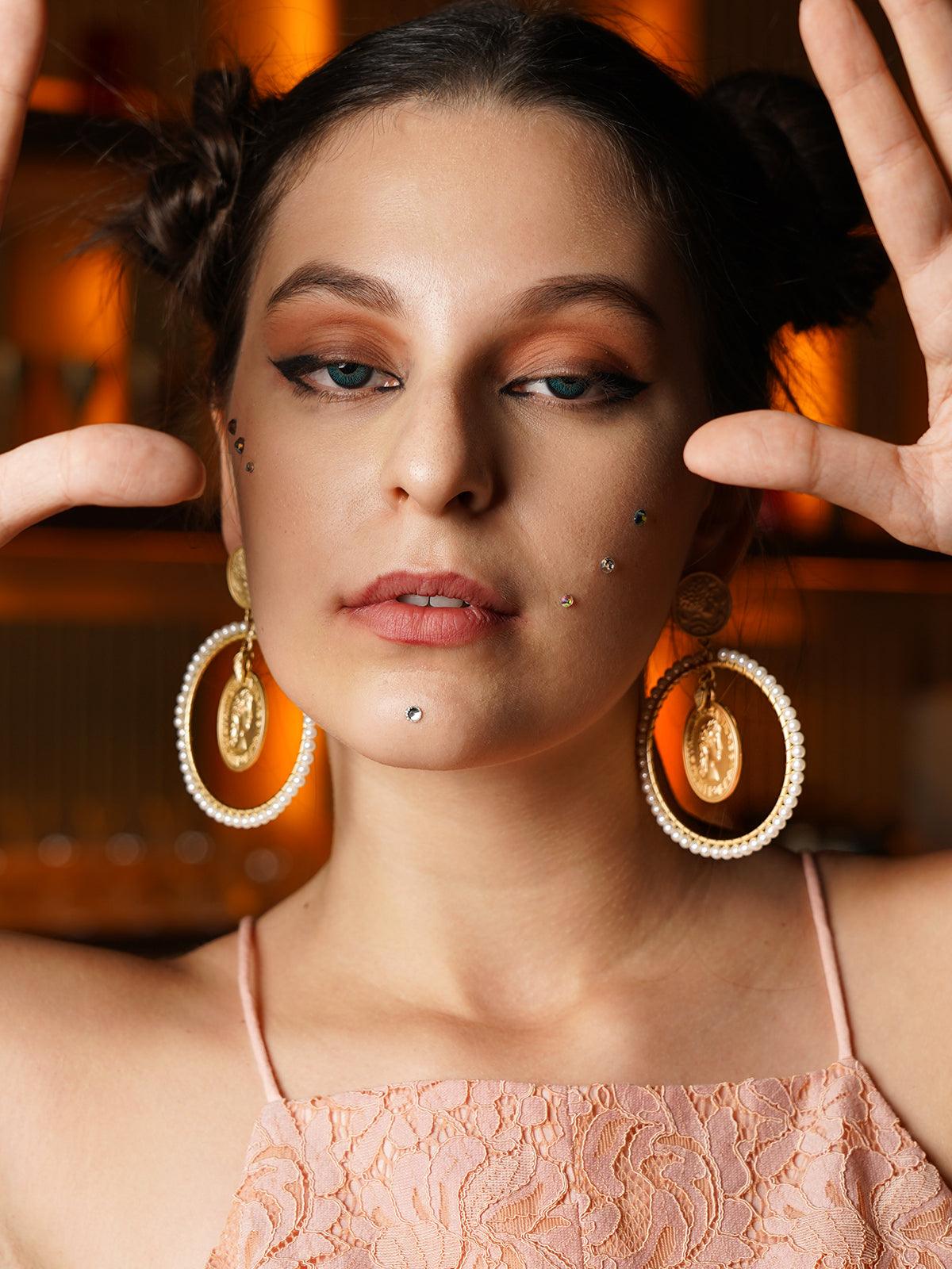 Odette Women Attractive Gold Tone Ring Dangle Earrings - Image 2