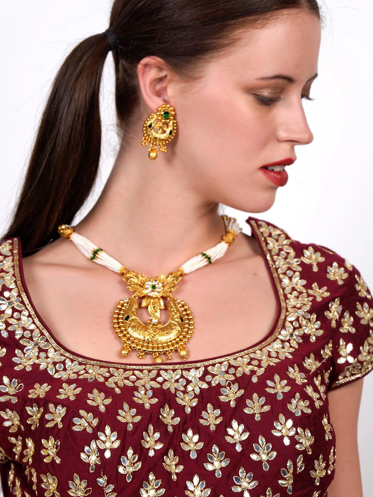 Odette Women Beautiful Dense Faux Pearl Necklace With Earrings - Image 2