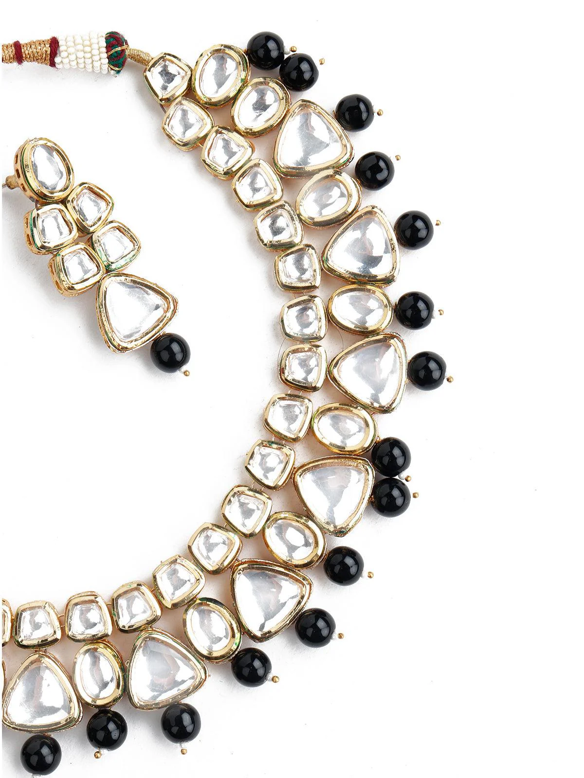 Odette Women Beautiful Kundan And Black Mani Necklace Set! - Image 2