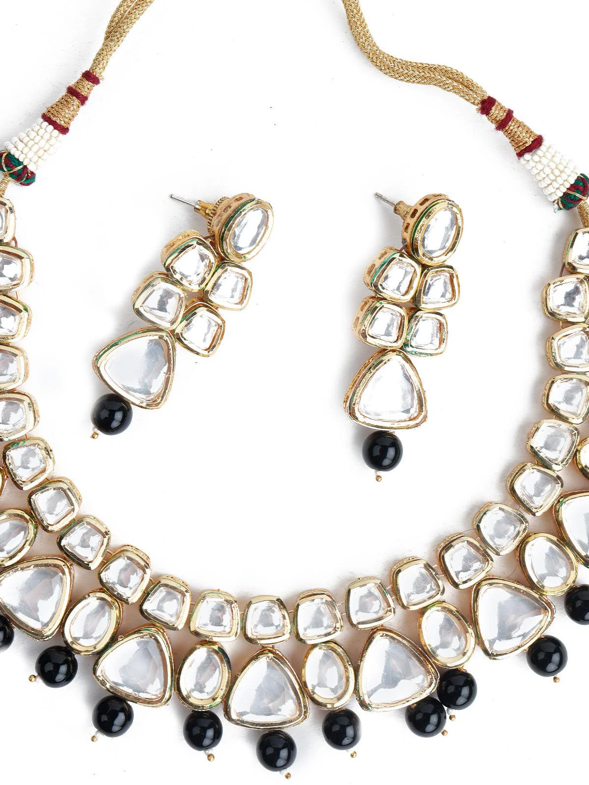 Odette Women Beautiful Kundan And Black Mani Necklace Set! - Image 3