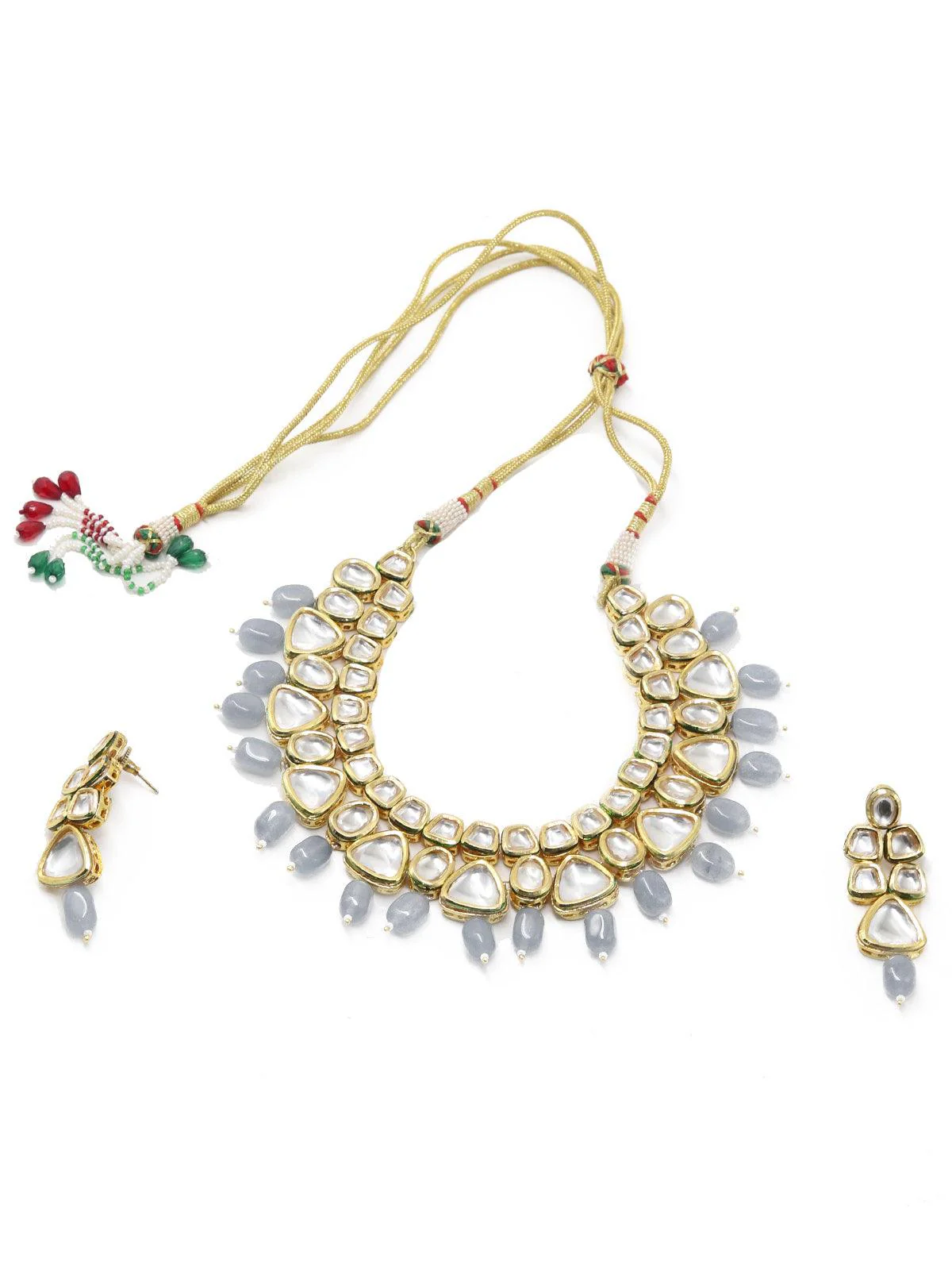 Odette Women Beautiful Kundan And Grey Mani Necklace Set! - Image 3