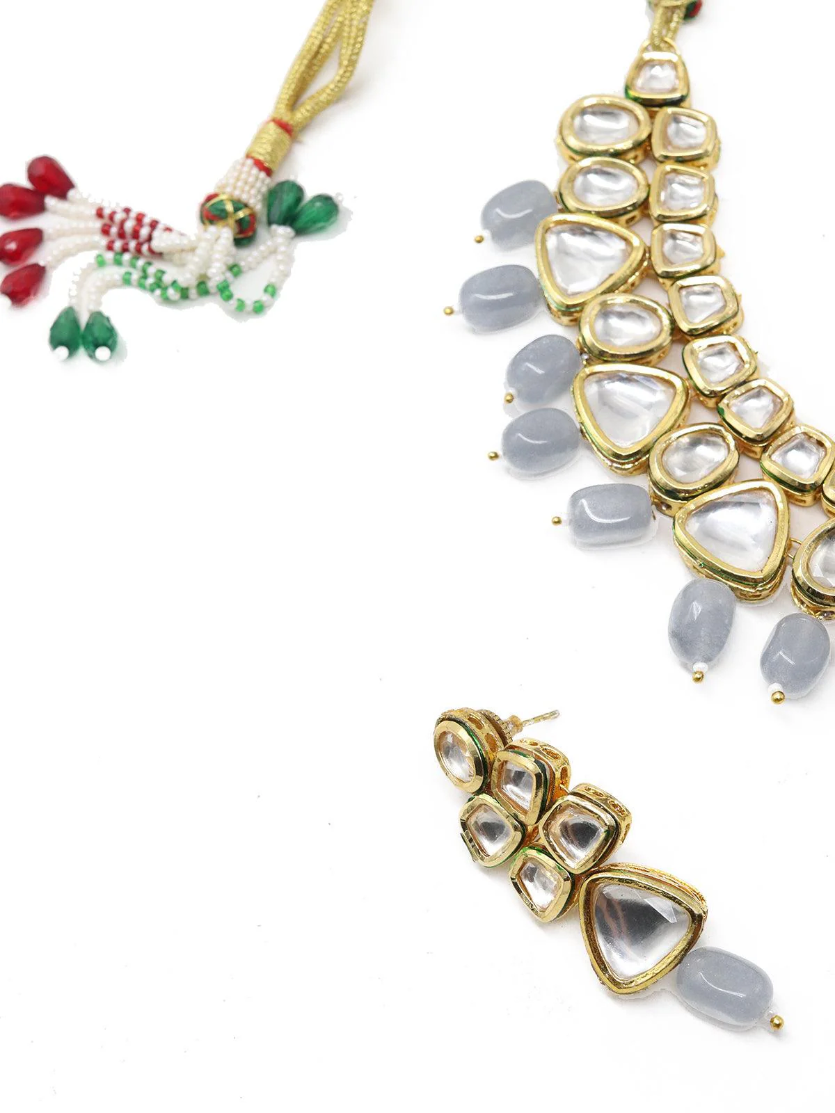 Odette Women Beautiful Kundan And Grey Mani Necklace Set! - Image 5