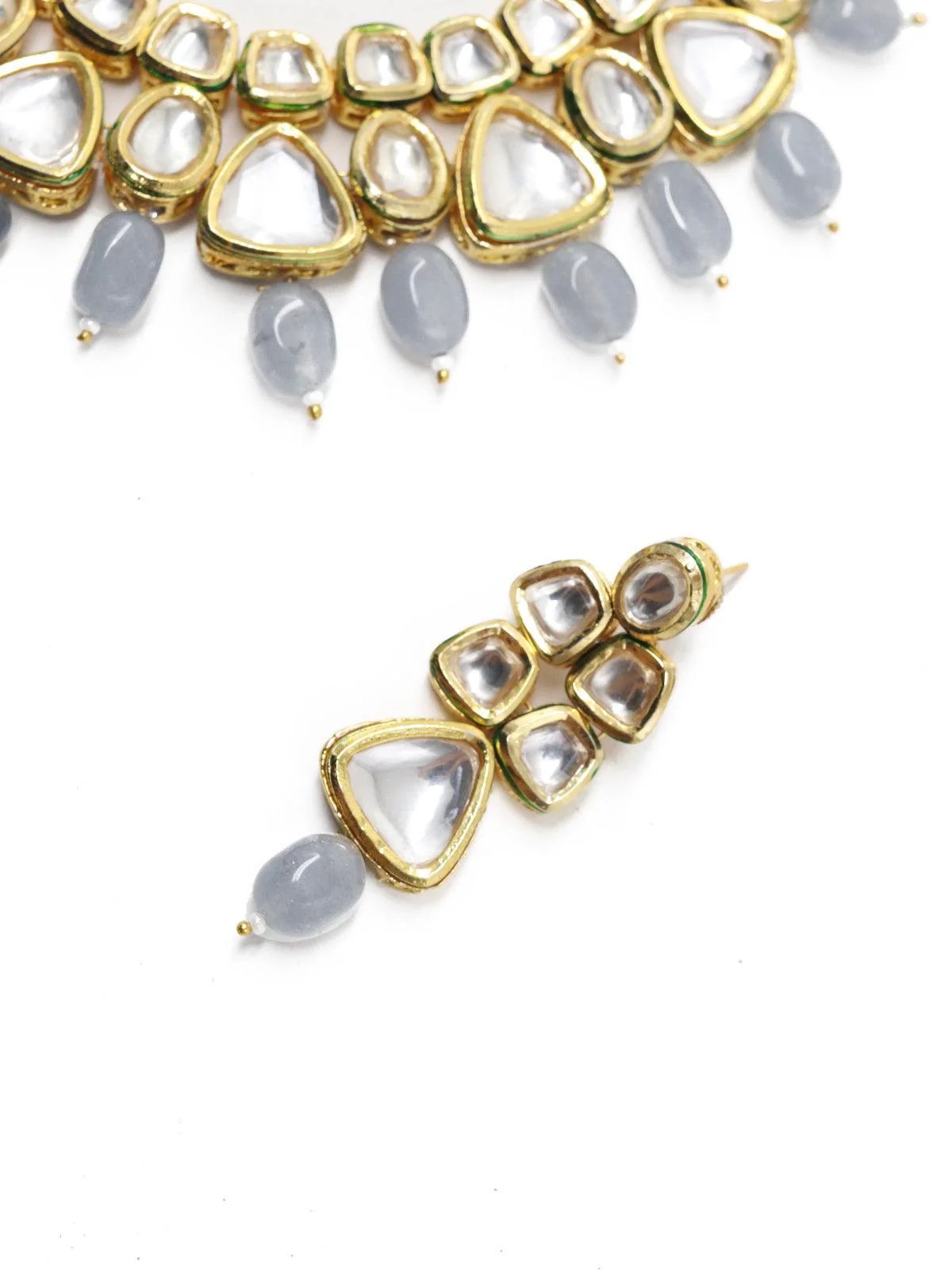 Odette Women Beautiful Kundan And Grey Mani Necklace Set! - Image 6
