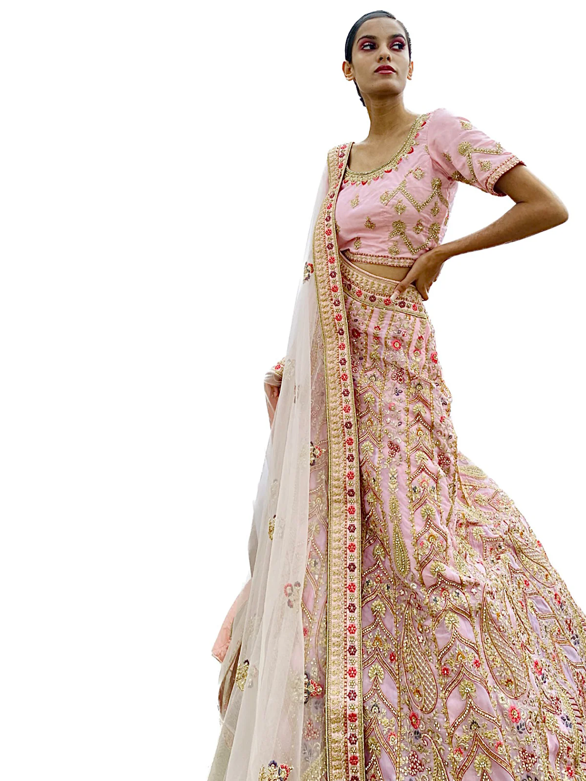 Odette Women Pink Embroidered Georgette Semi Stitched Lehenga With Unstitched Blouse - Image 2