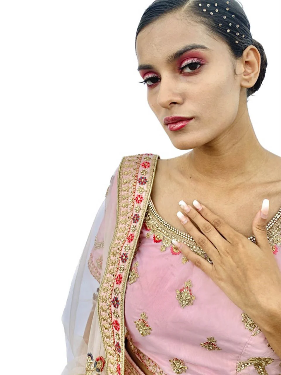Odette Women Pink Embroidered Georgette Semi Stitched Lehenga With Unstitched Blouse - Image 6
