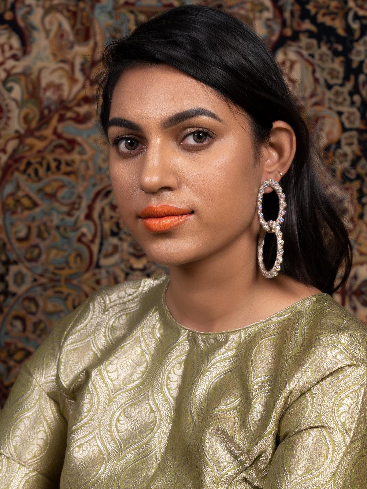 Odette Women Beige Glittery Dangle Earrings - Image 2
