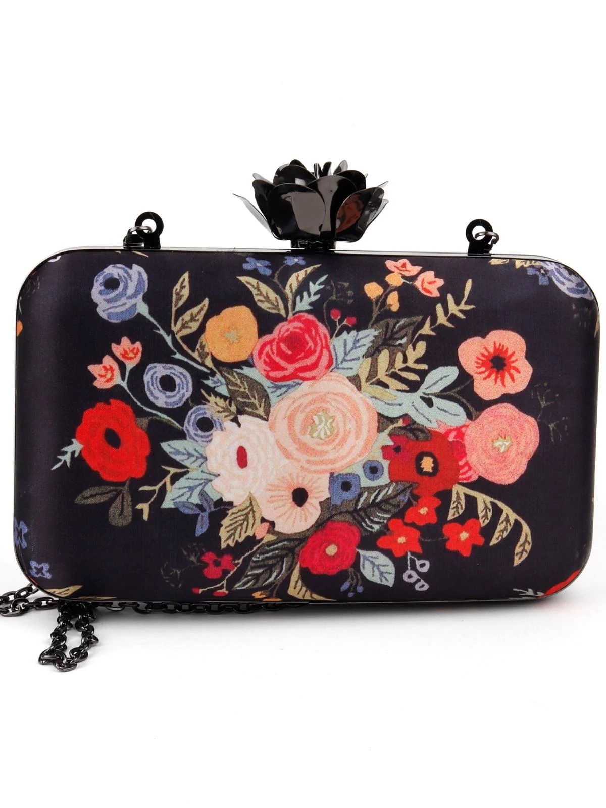 Odette Women Black Floral Print Elegant Box Clutch - Image 2