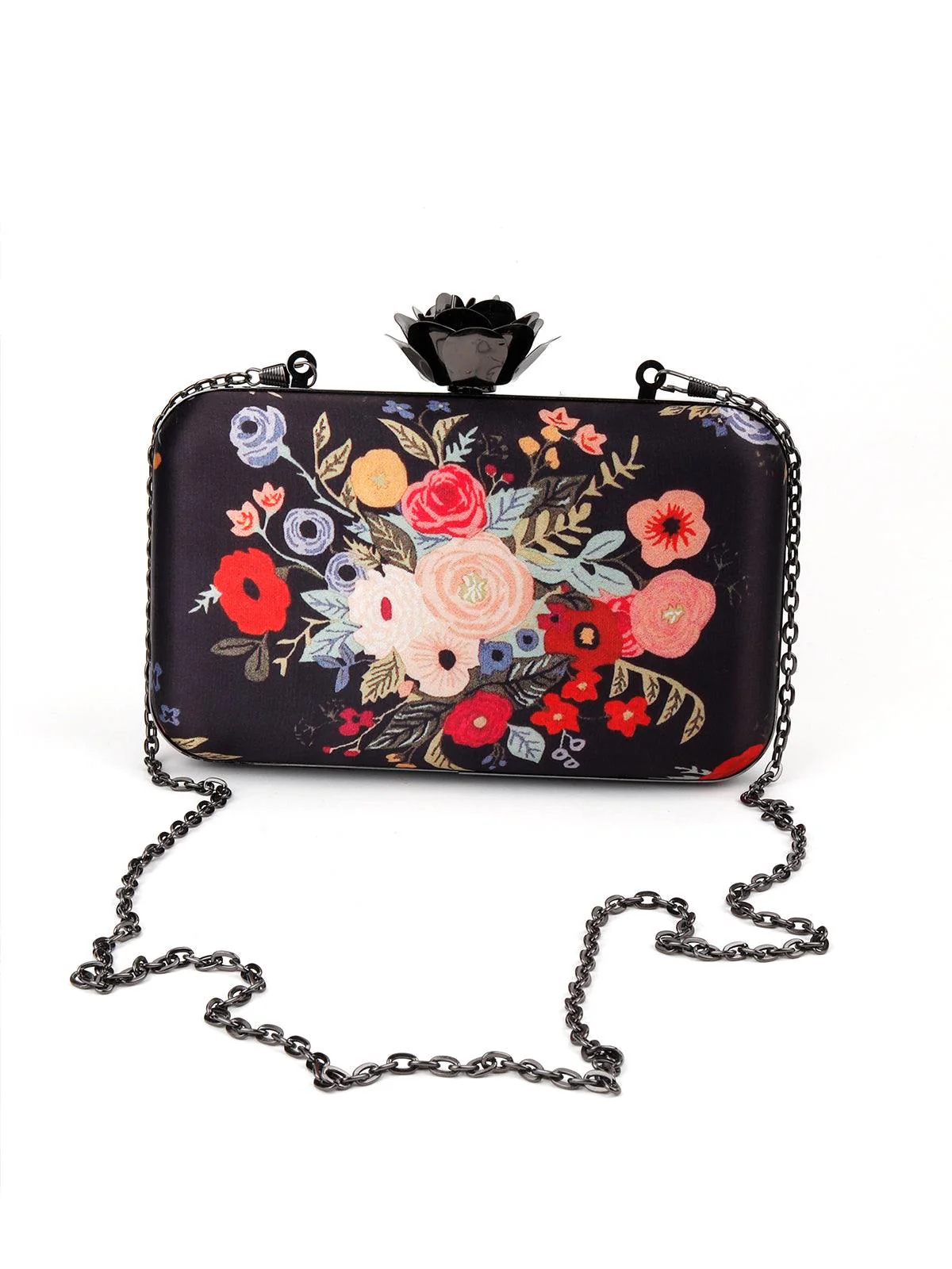 Odette Women Black Floral Print Elegant Box Clutch - Image 4