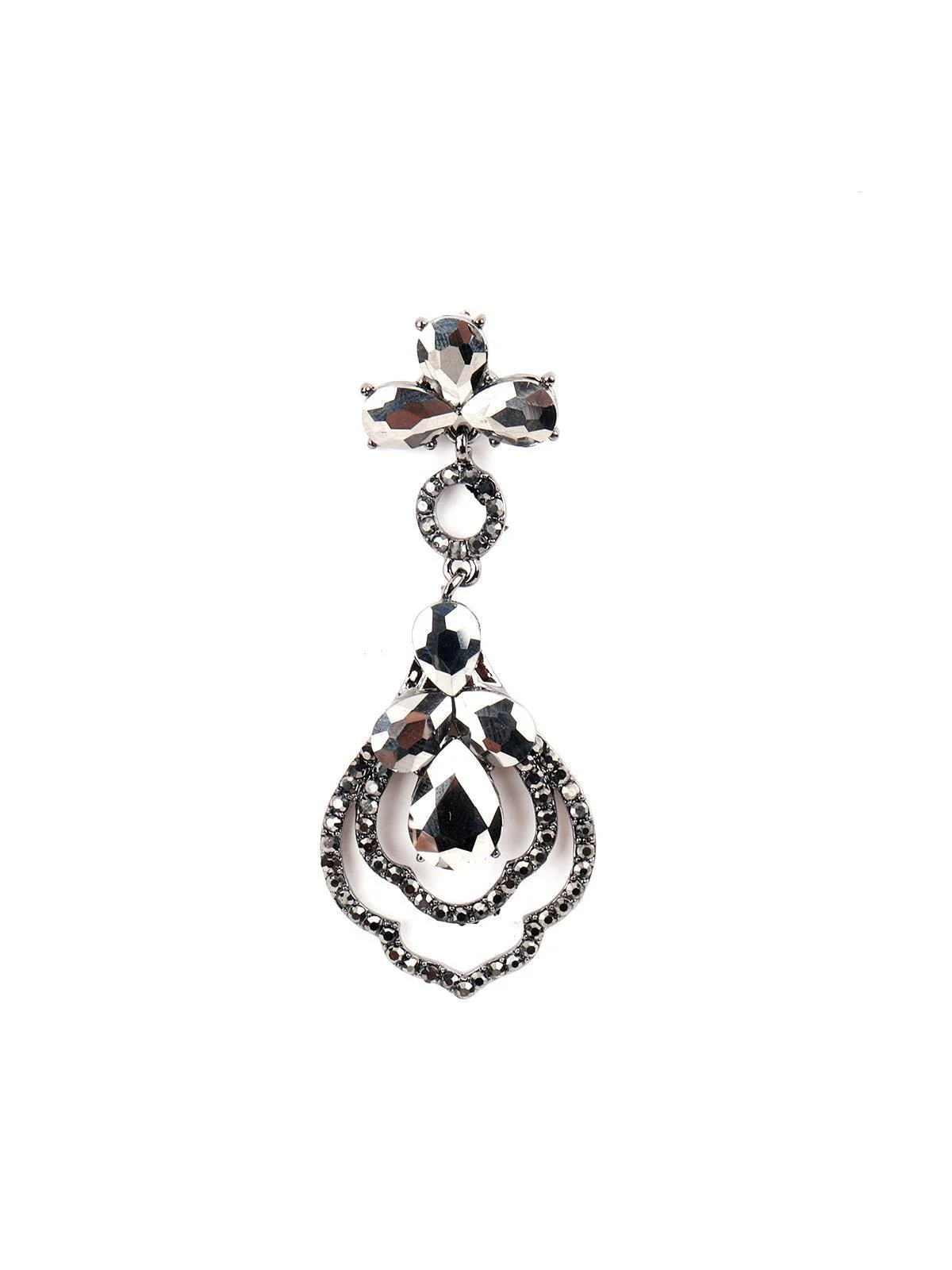 Odette Women Black Metal Shiny Black Diamante Rhine Stone Dangle Earrings - Image 4