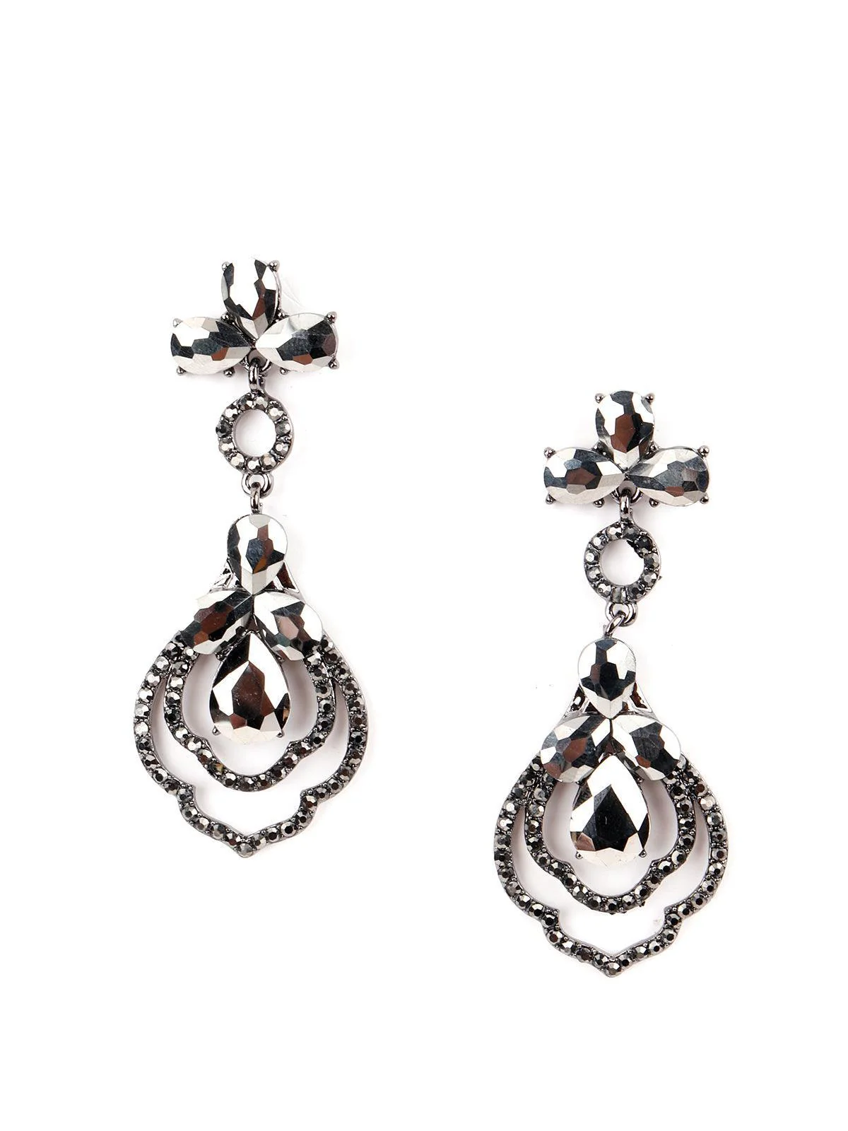 Odette Women Black Metal Shiny Black Diamante Rhine Stone Dangle Earrings - Image 5