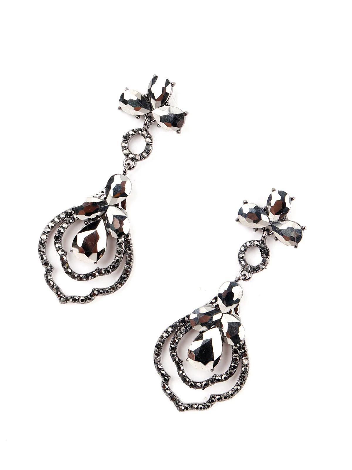 Odette Women Black Metal Shiny Black Diamante Rhine Stone Dangle Earrings - Image 6