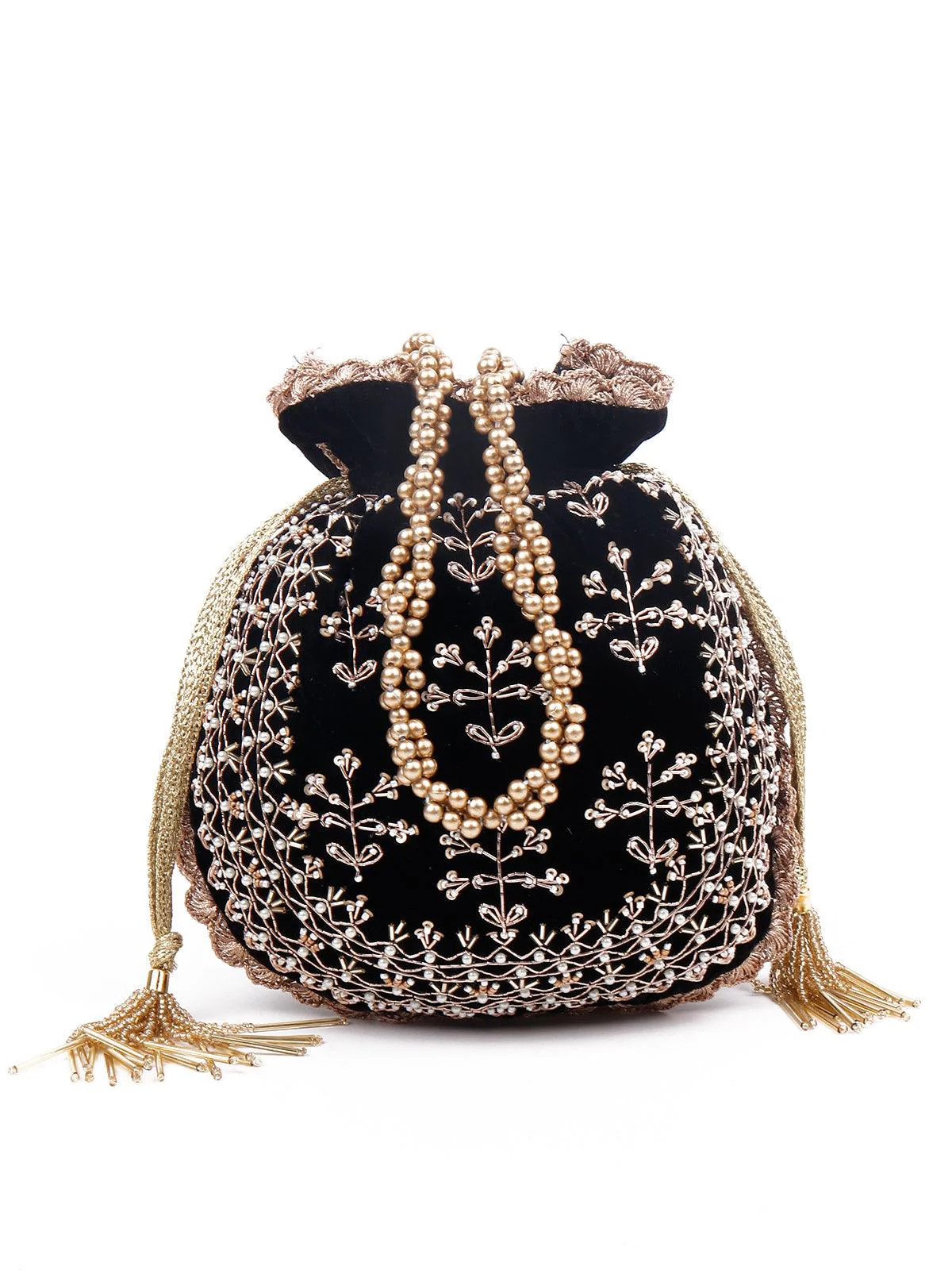 Odette Women Black Velvet Potli Bag - Image 3