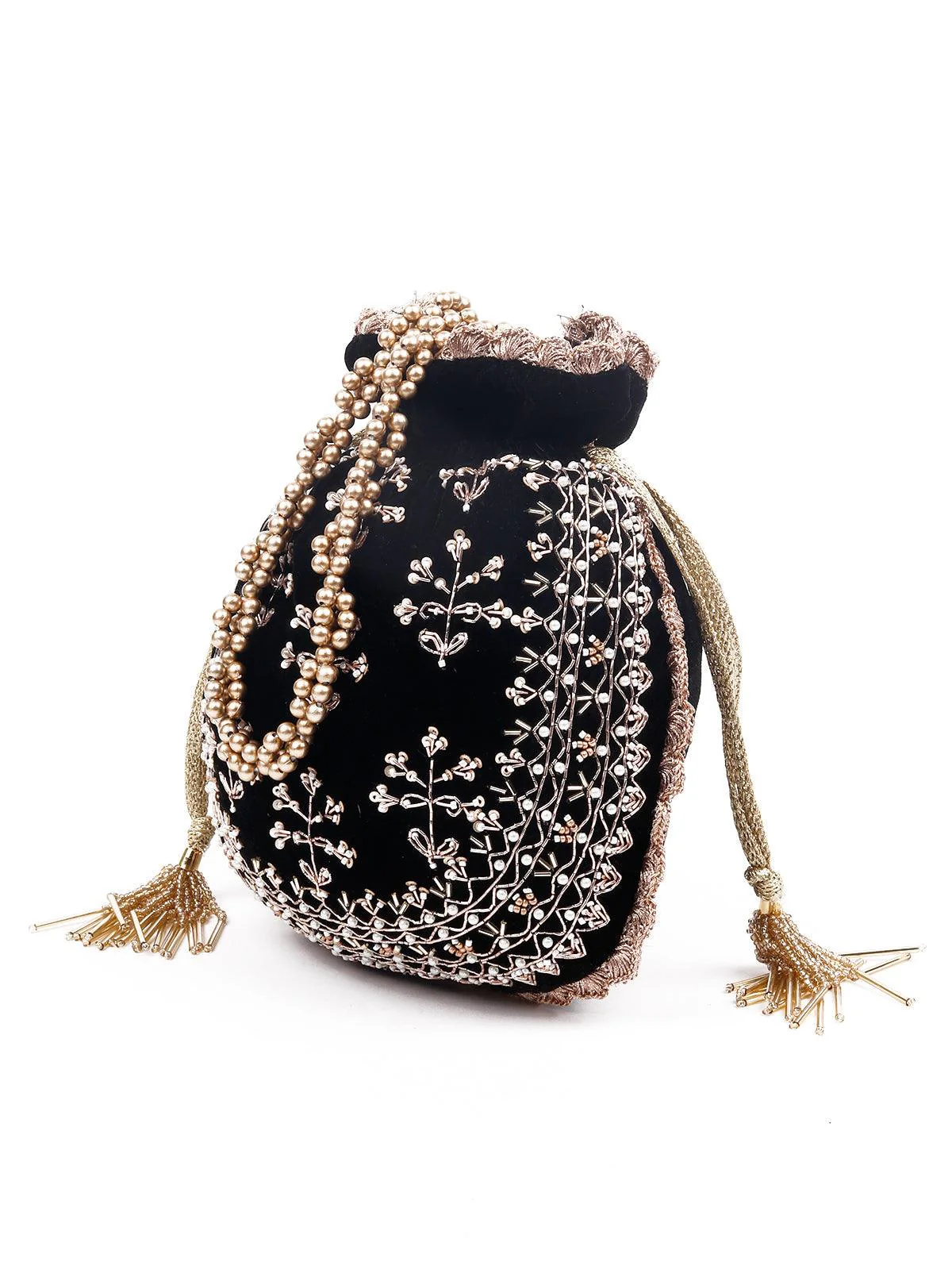 Odette Women Black Velvet Potli Bag - Image 5