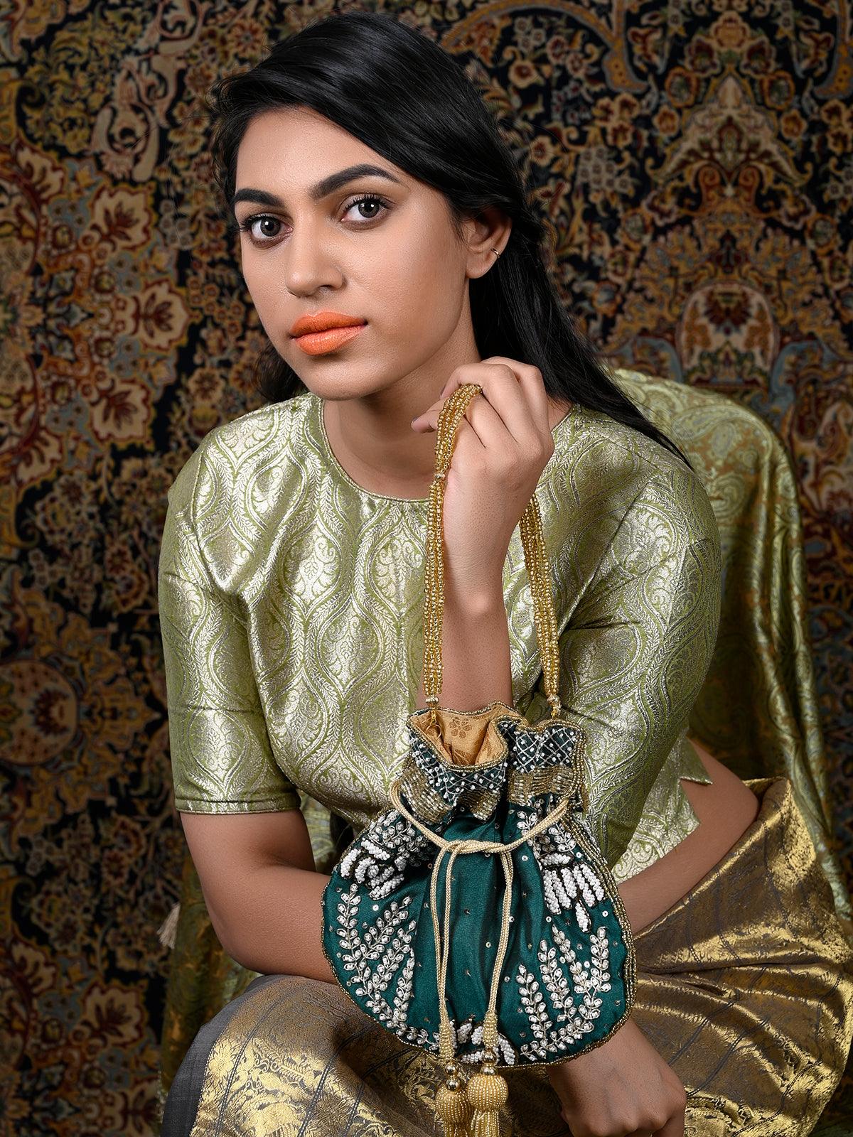 Odette Women Bottle Green Alluring Potli - Image 2