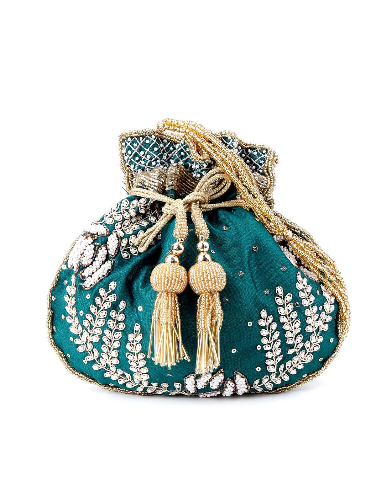 Odette Women Bottle Green Alluring Potli - Image 3