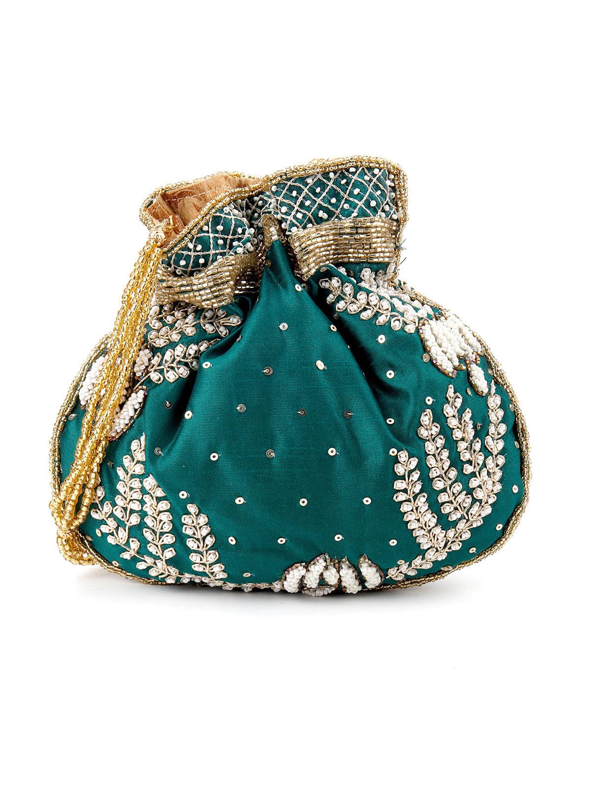 Odette Women Bottle Green Alluring Potli - Image 5
