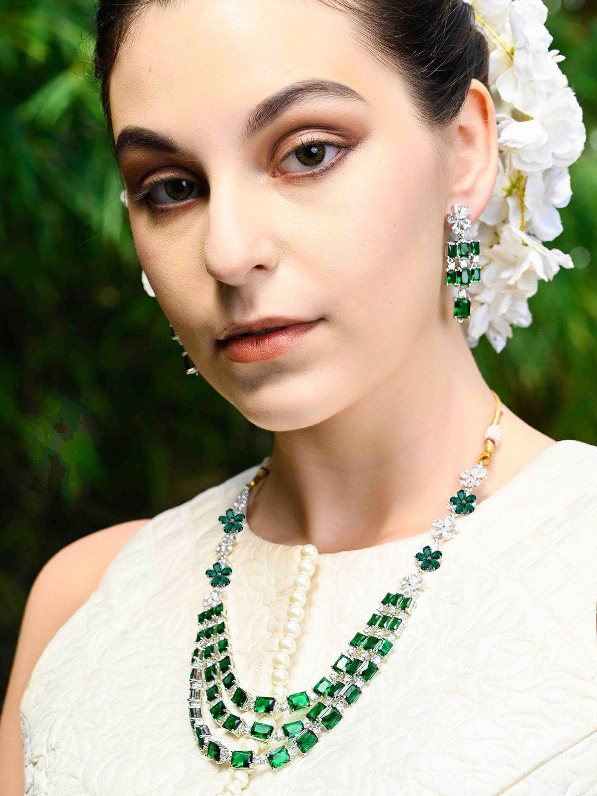 Odette Women Bottle Green Trendy Necklace Set - Image 2