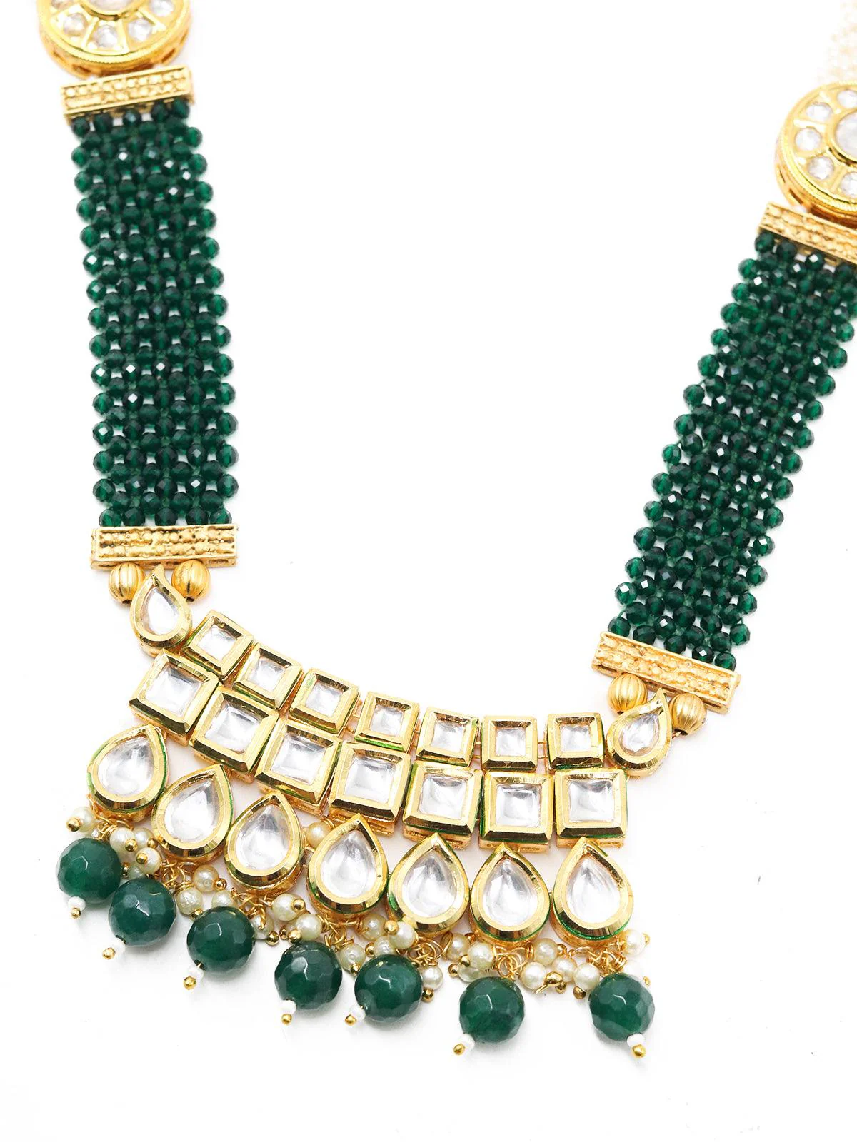 Odette Women Bottle Green-White Long Divine Necklace Set - Image 5