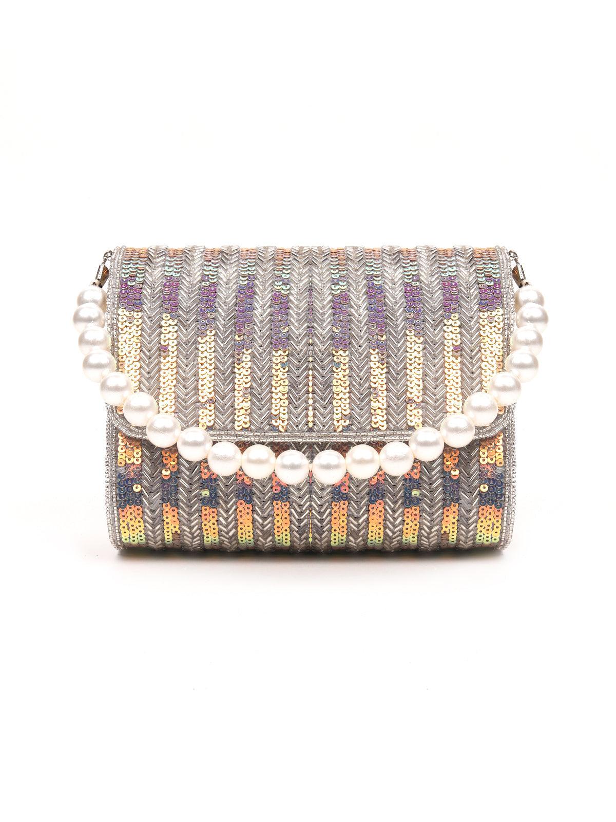 Odette Women Box Shape Cute Reflective Sequins Clutch - Image 3
