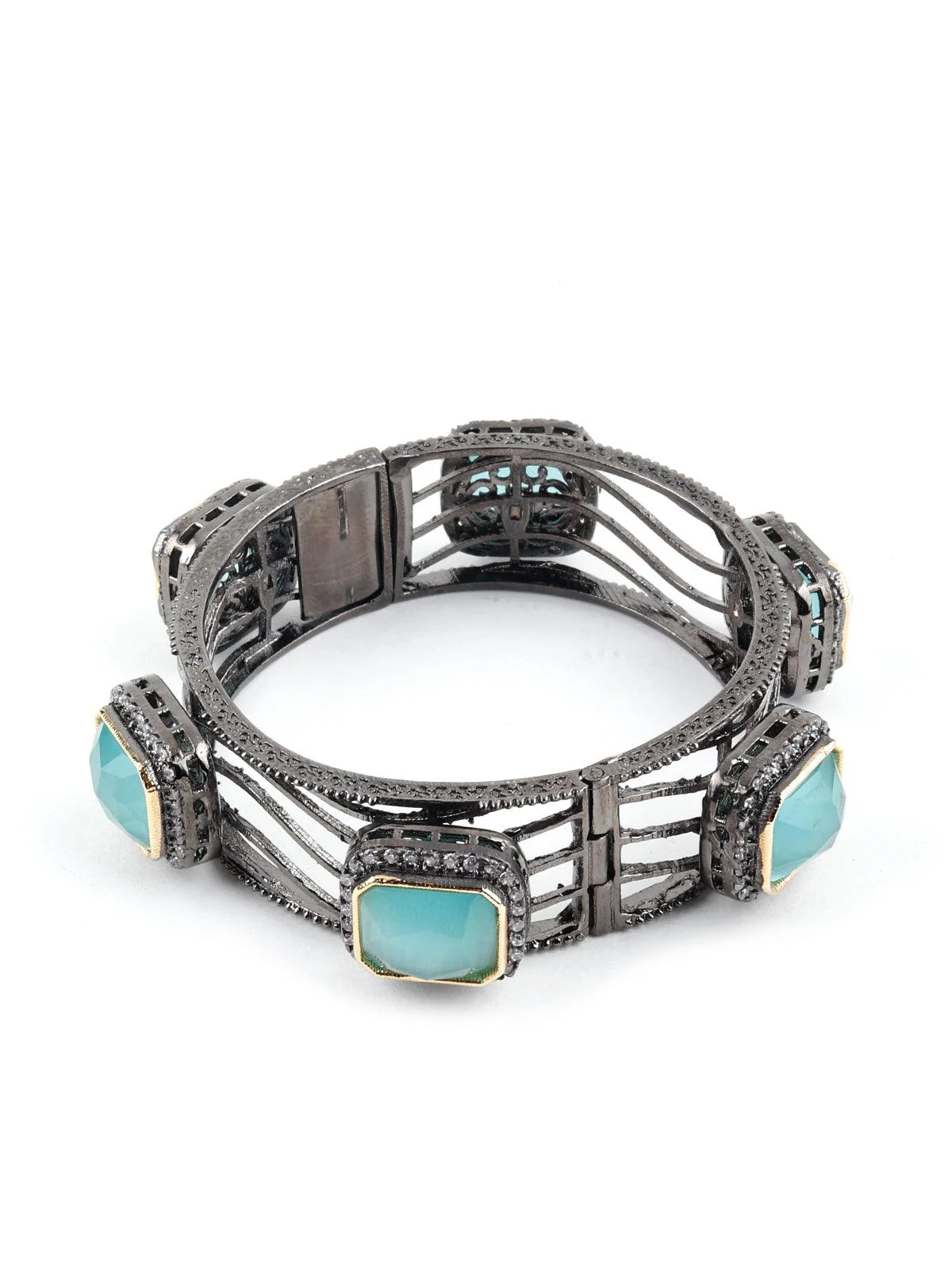 Odette Women Bright Green Crystal Statement Bracelet - Image 3
