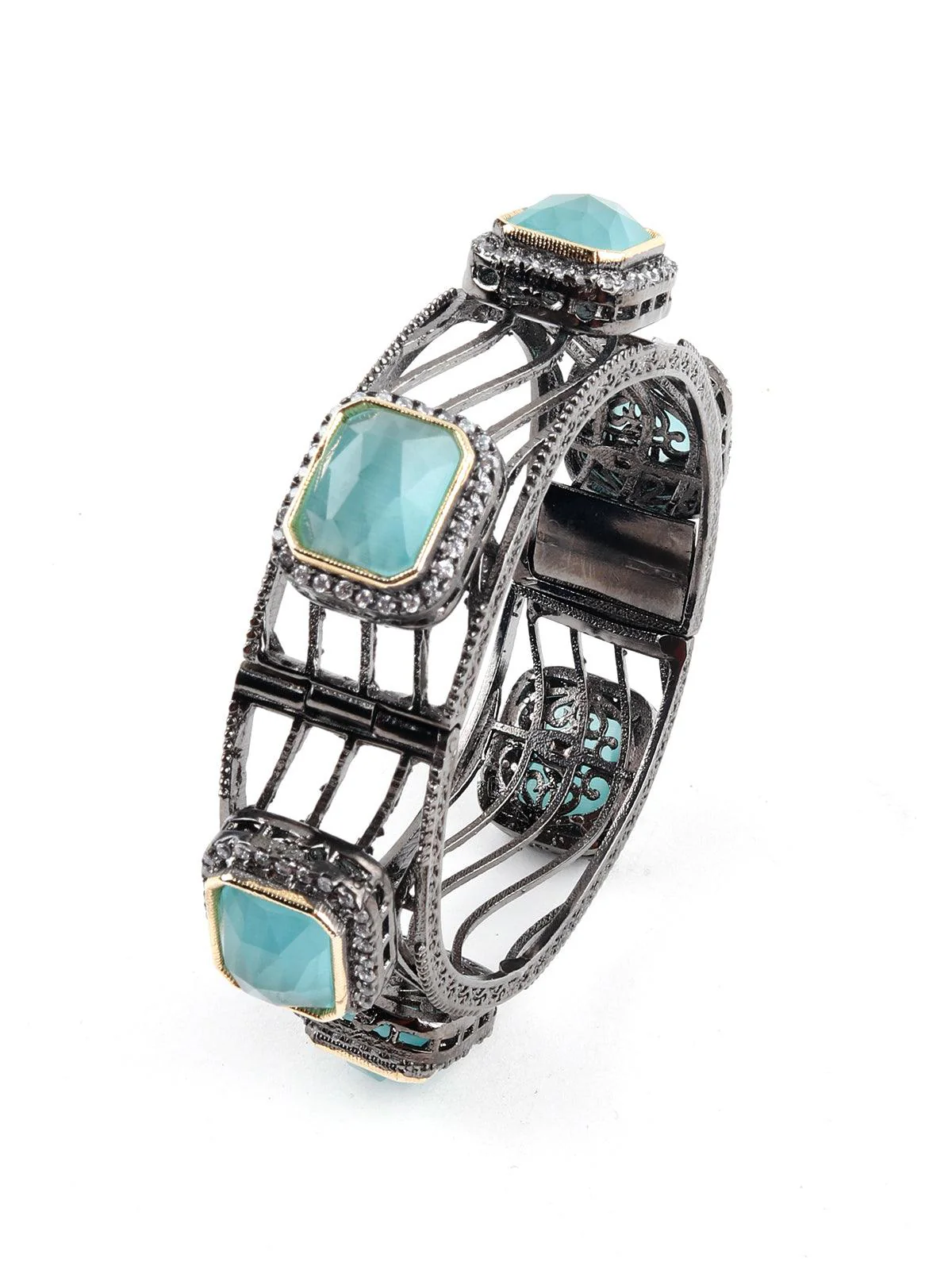 Odette Women Bright Green Crystal Statement Bracelet - Image 4