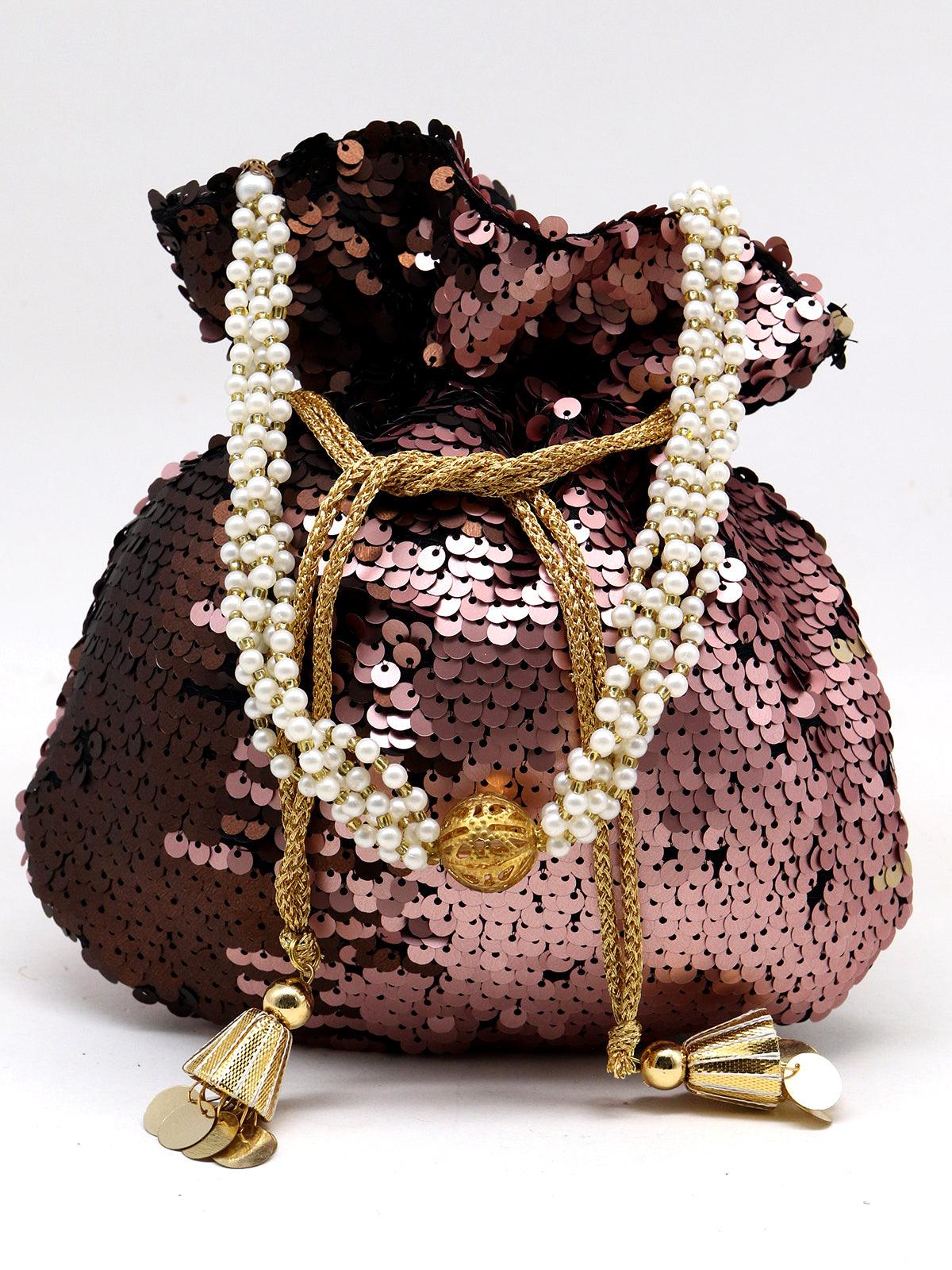 Odette Women Brown And Copper Acrylic & Fabric Potli Handbag - Image 4