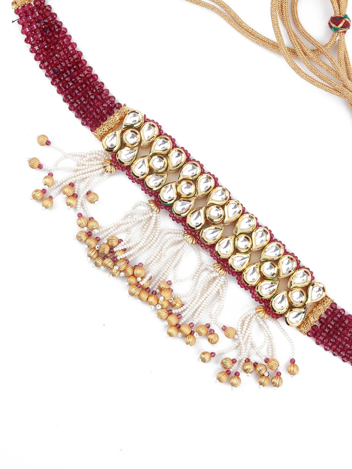 Odette Women Clustered Gold Tone Kundan Choker Set - Image 4