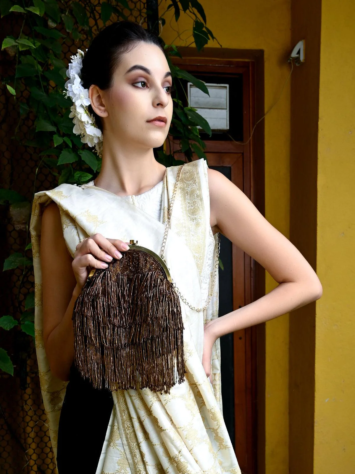 Odette Women Copper Beaded Tassel Batuwa - Image 2