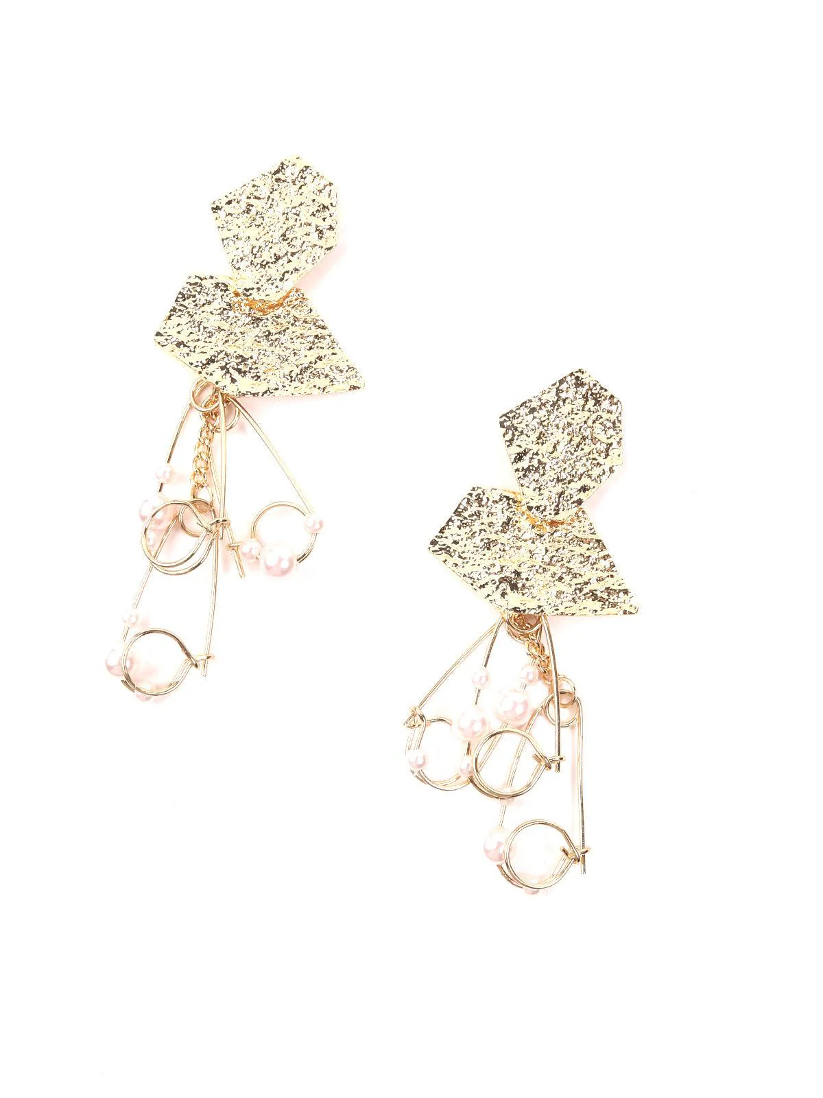 Odette Women Cragged Gold Tone Dangle Earrings - Image 3