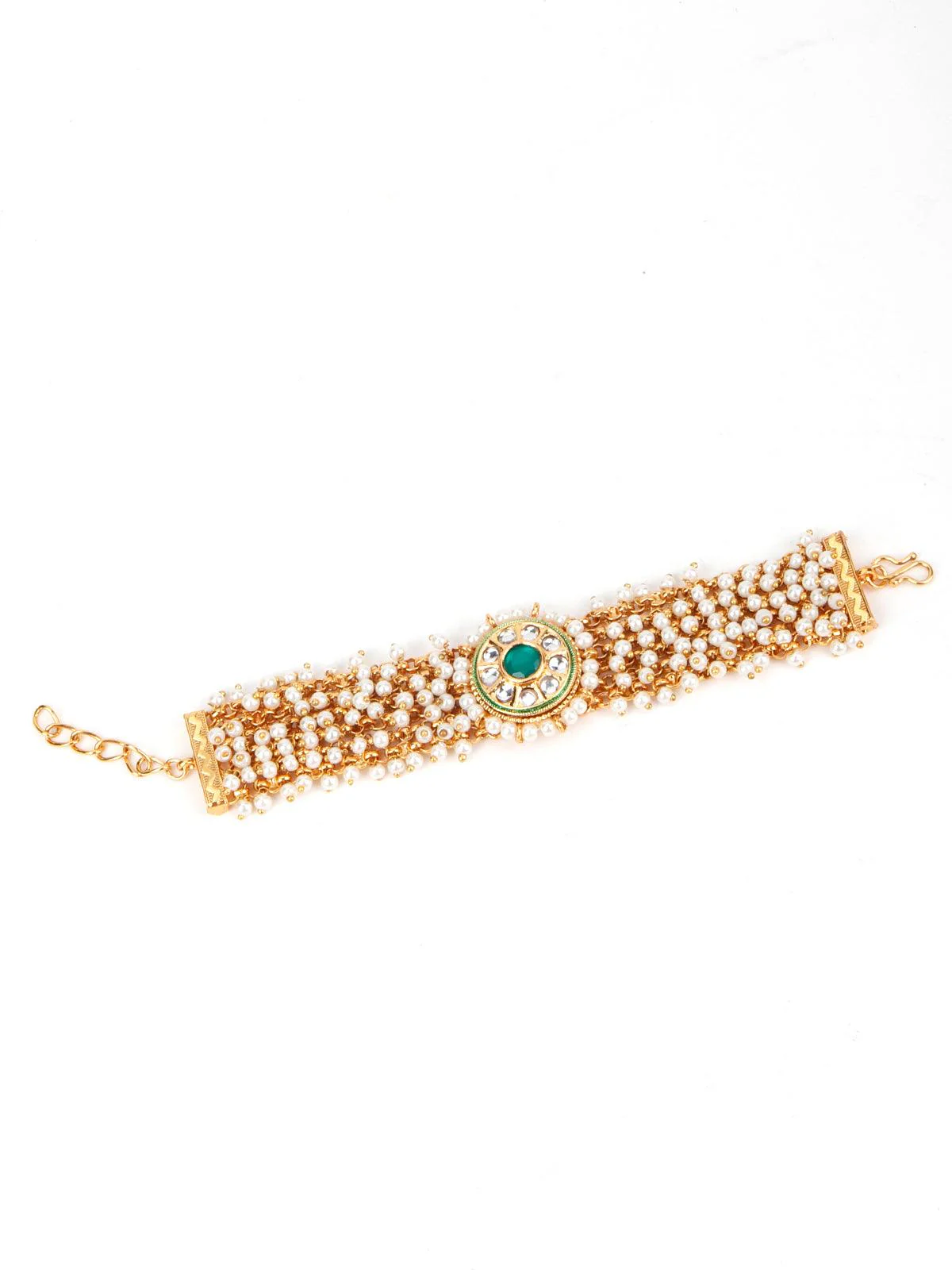 Odette Women Cultured White Pearl And Green Rhinestone Bracelet - Image 3