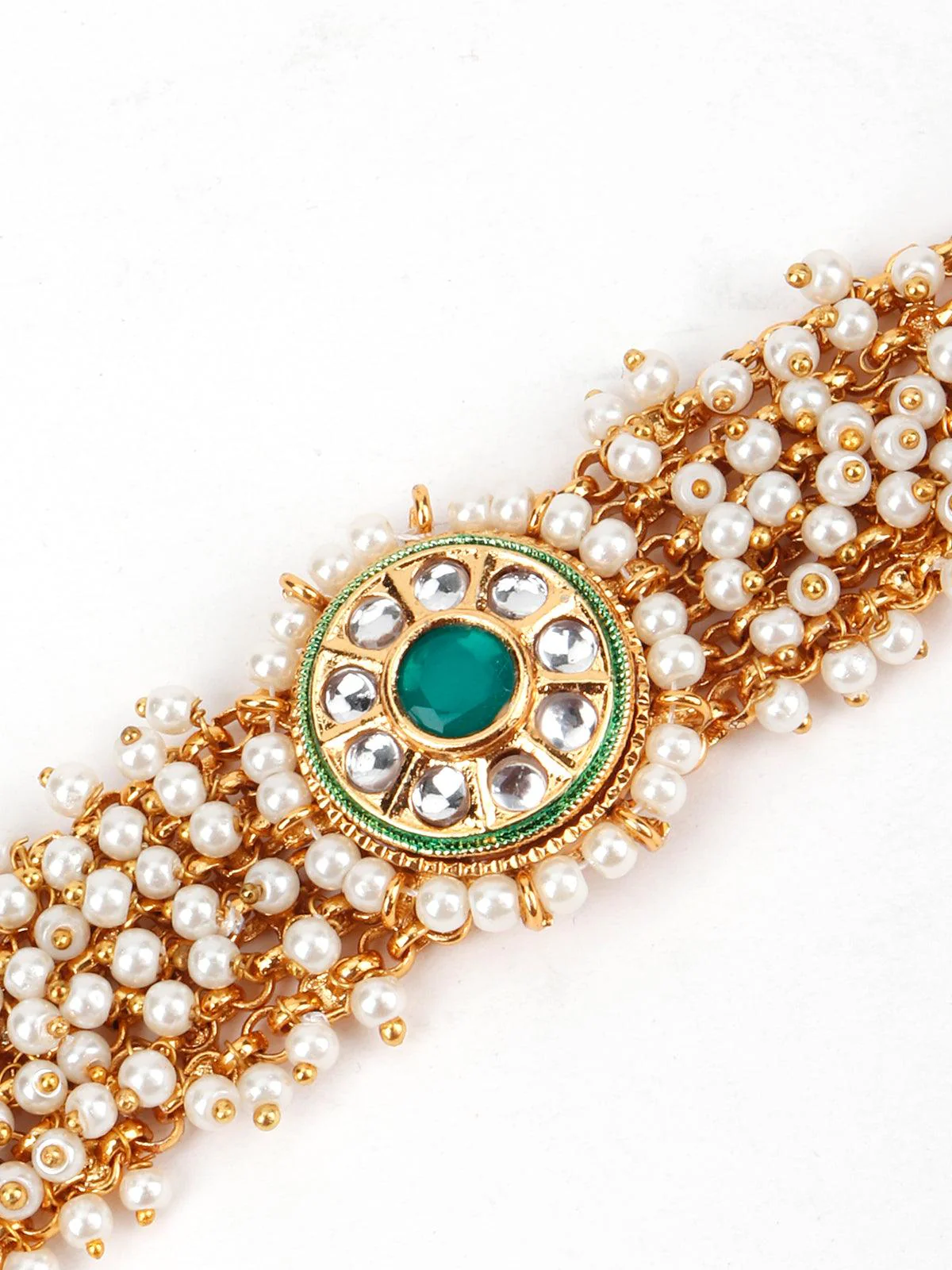 Odette Women Cultured White Pearl And Green Rhinestone Bracelet - Image 4