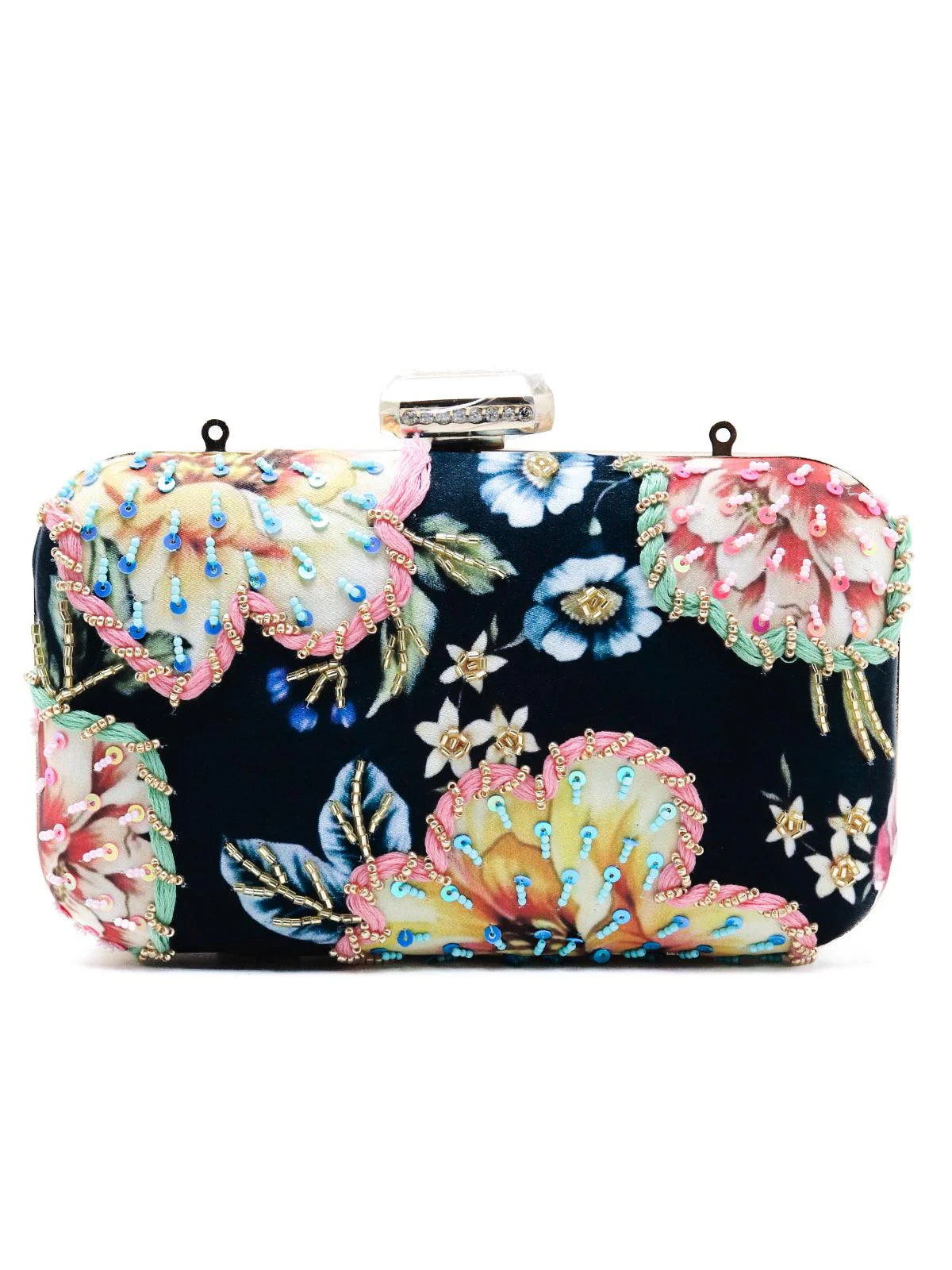 Odette Women Decorative Blue Rectangular Clutch - Image 4