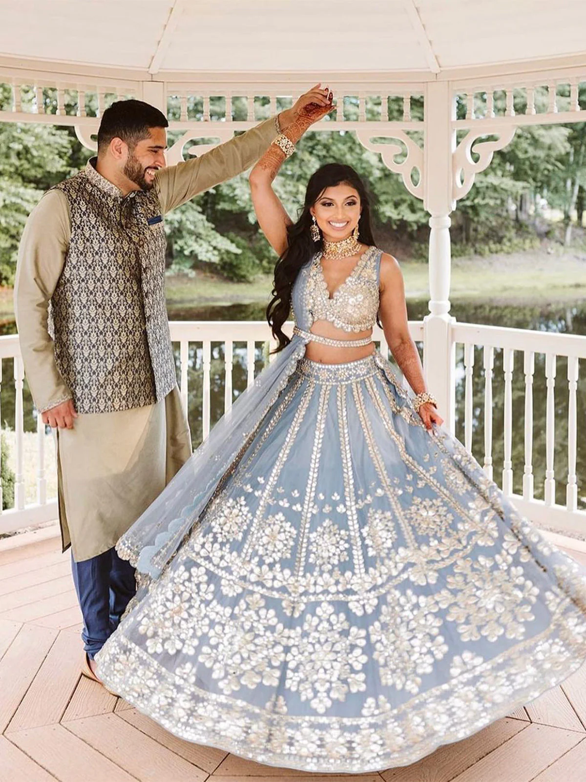 Odette Women Designer Grey Net Semi Stitched Lehenga With Unstitched Blouse - Image 4