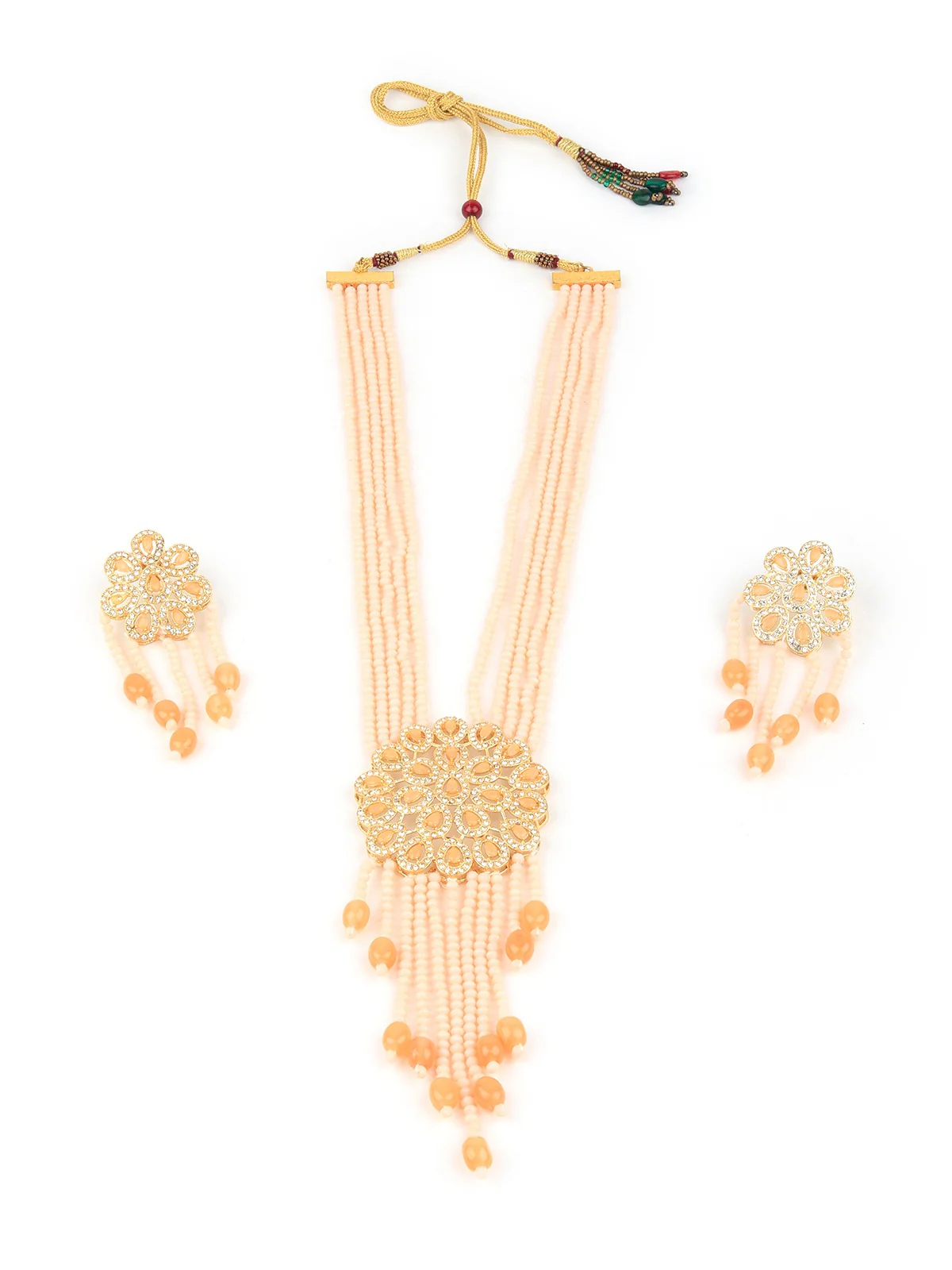 Odette Women Designer Peach Long Necklace Set - Image 2