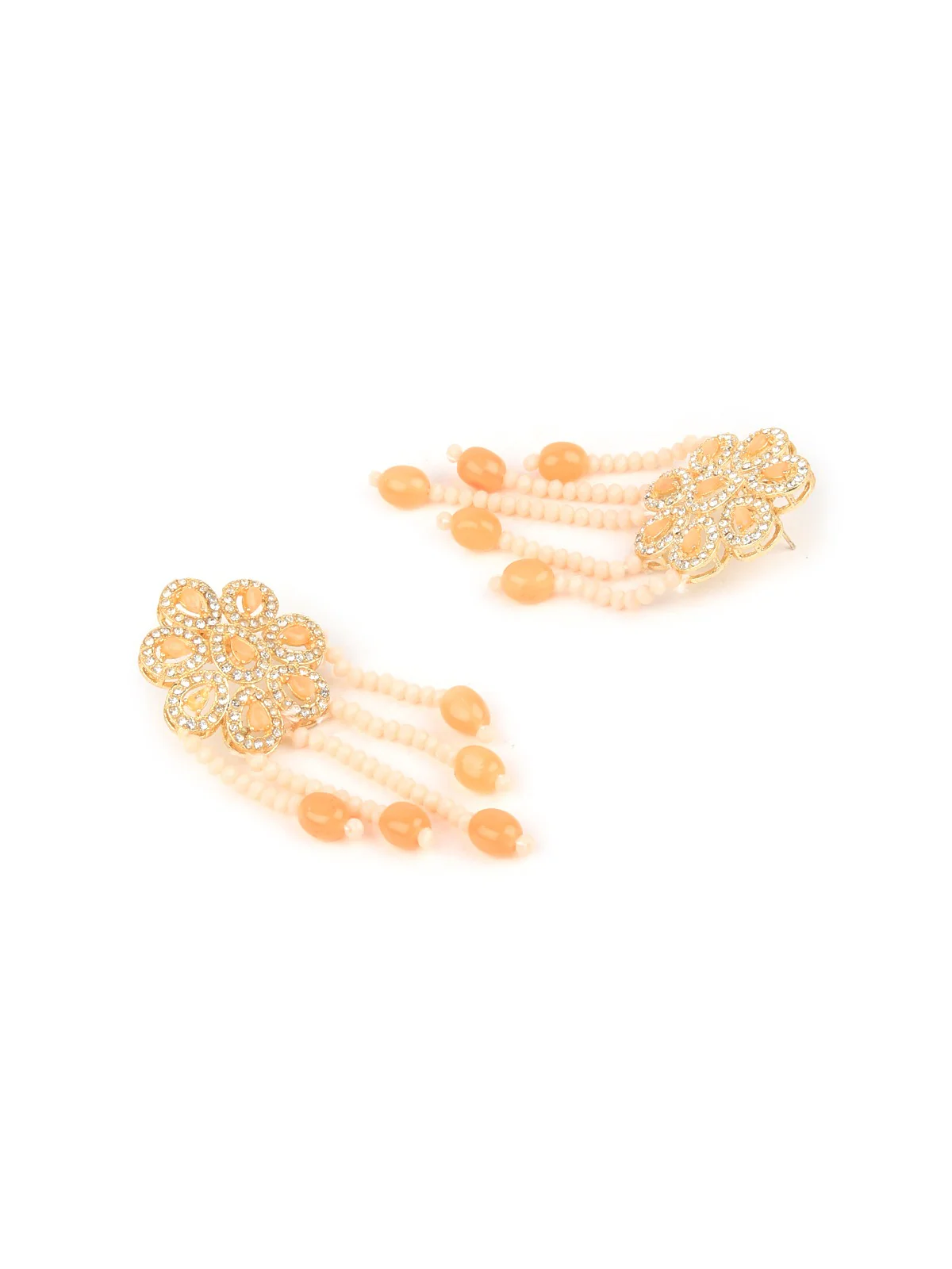Odette Women Designer Peach Long Necklace Set - Image 3