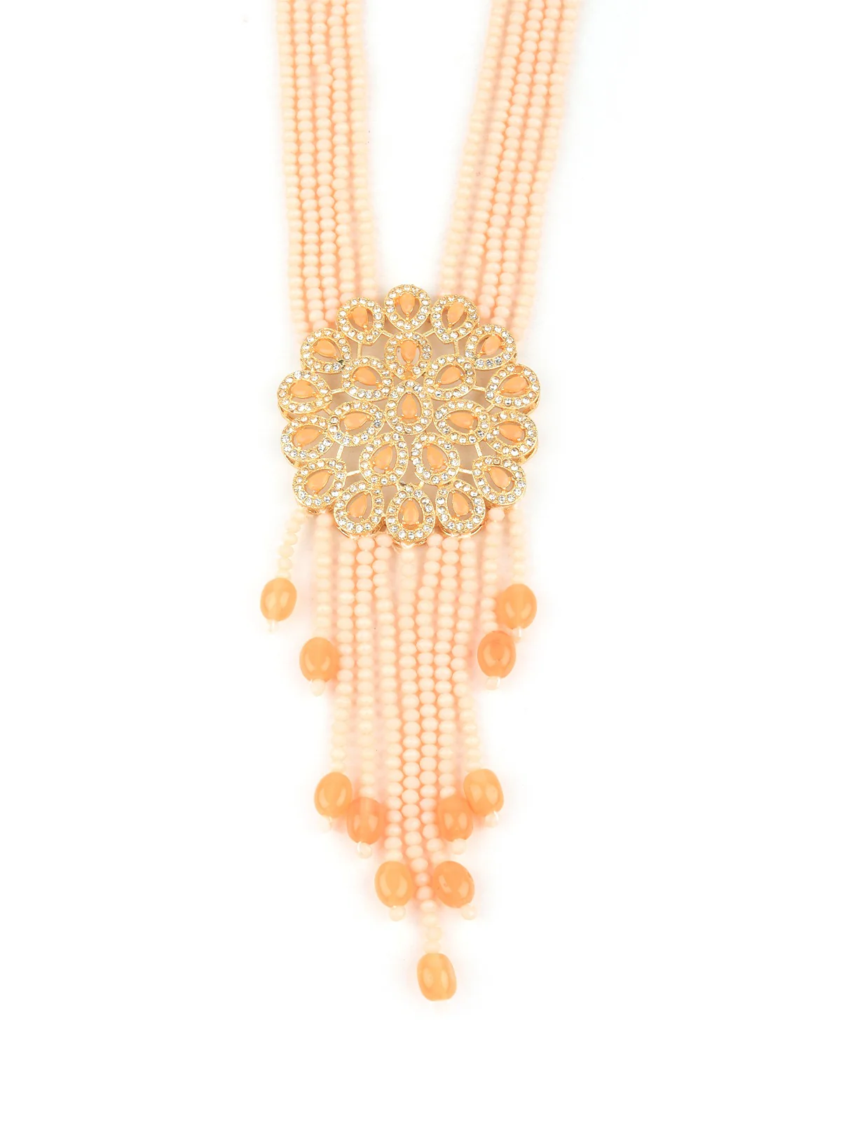 Odette Women Designer Peach Long Necklace Set - Image 4